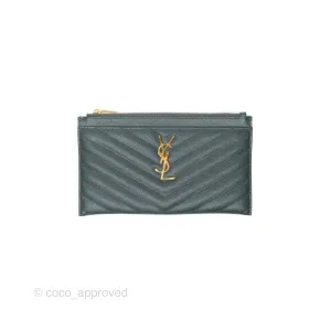 Saint Laurent Cassandre Matelasse Zipped Pouch Dark Green Gold Hardware