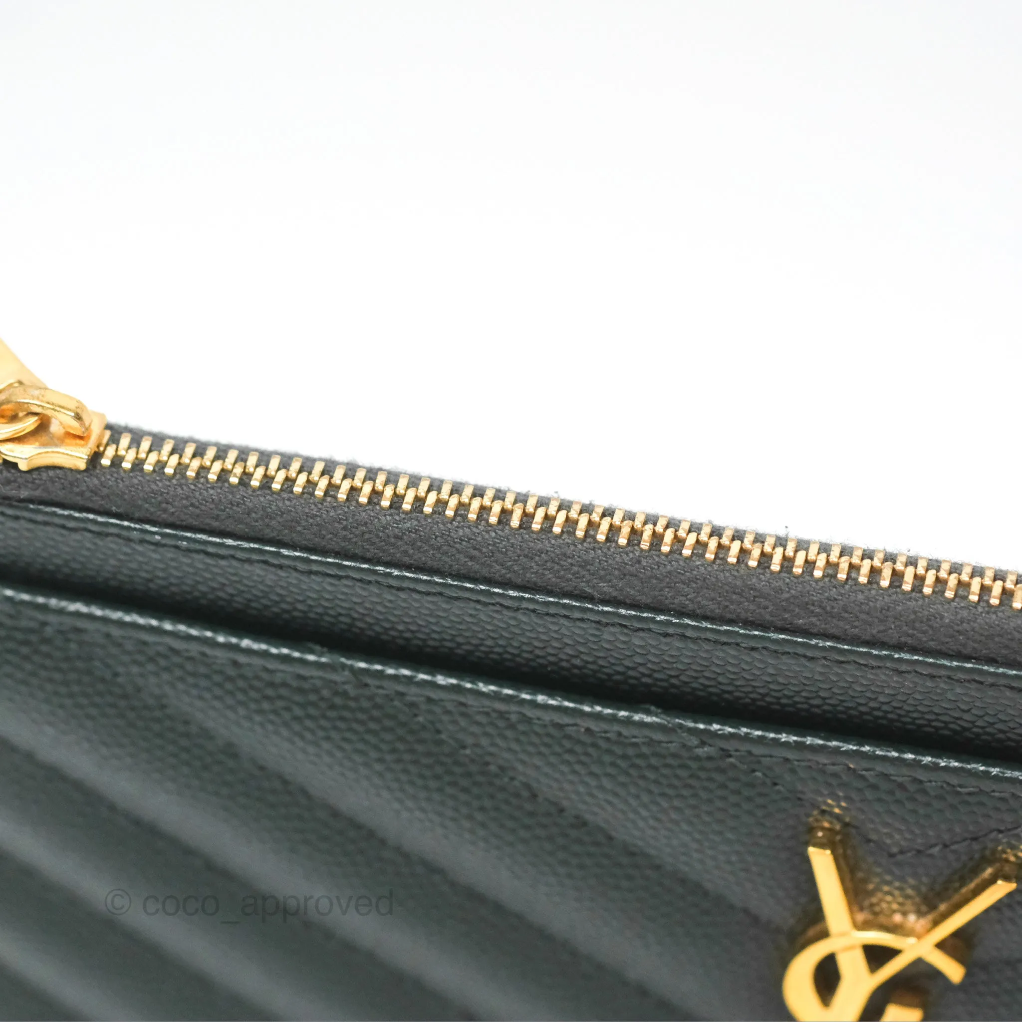 Saint Laurent Cassandre Matelasse Zipped Pouch Dark Green Gold Hardware