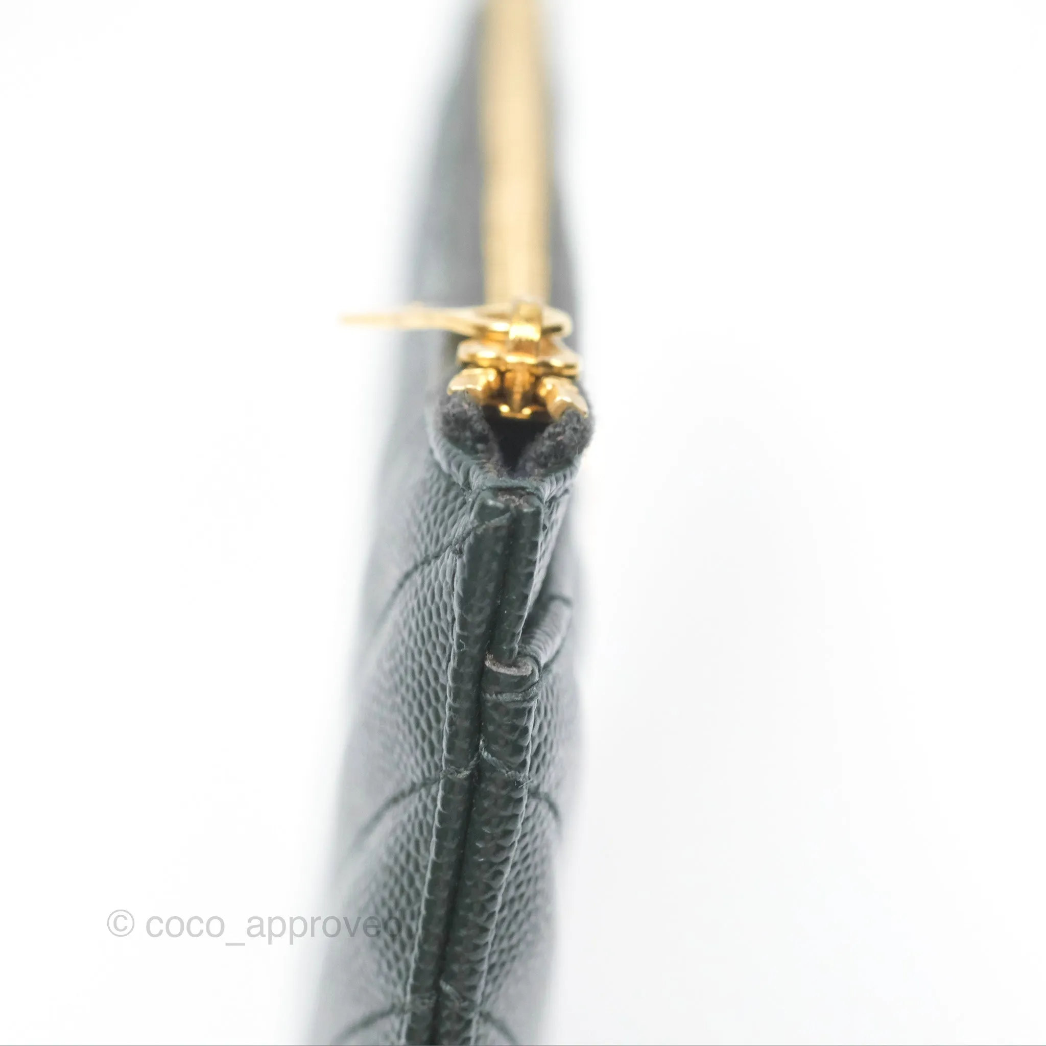 Saint Laurent Cassandre Matelasse Zipped Pouch Dark Green Gold Hardware