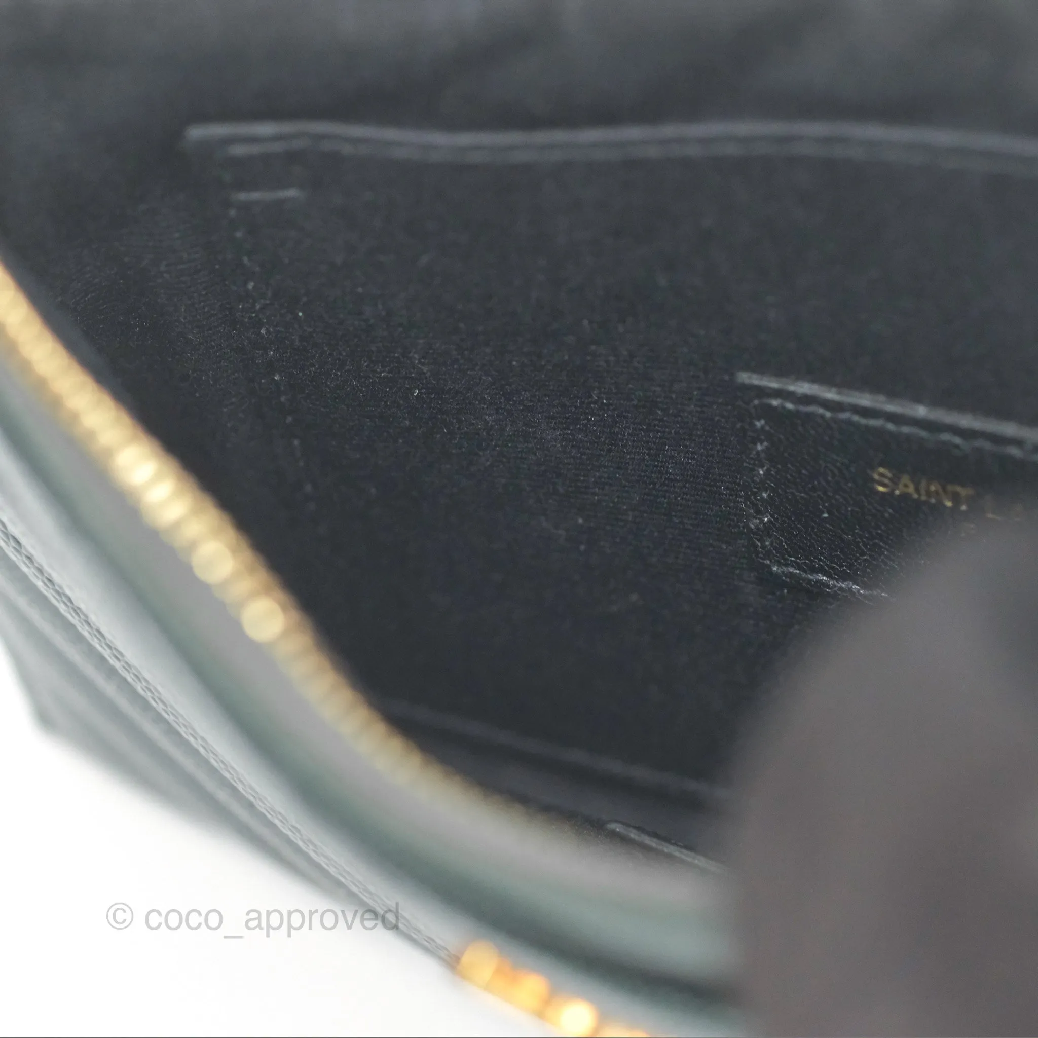 Saint Laurent Cassandre Matelasse Zipped Pouch Dark Green Gold Hardware