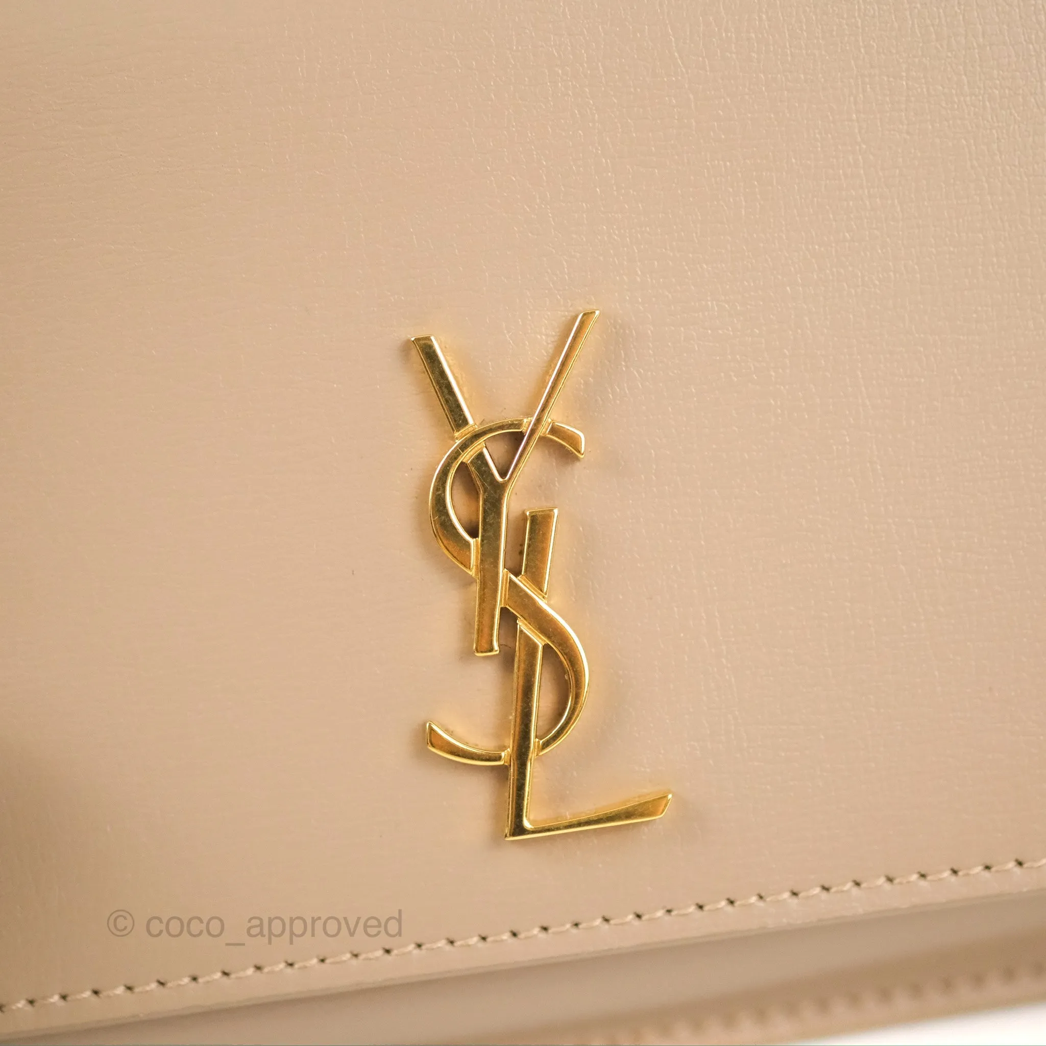 Saint Laurent Cassandre Phone Holder with Strap Smooth Calfskin Dark Beige