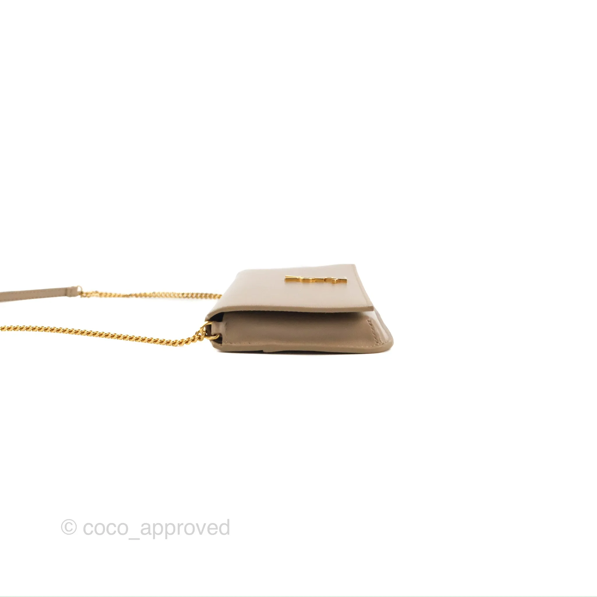 Saint Laurent Cassandre Phone Holder with Strap Smooth Calfskin Dark Beige
