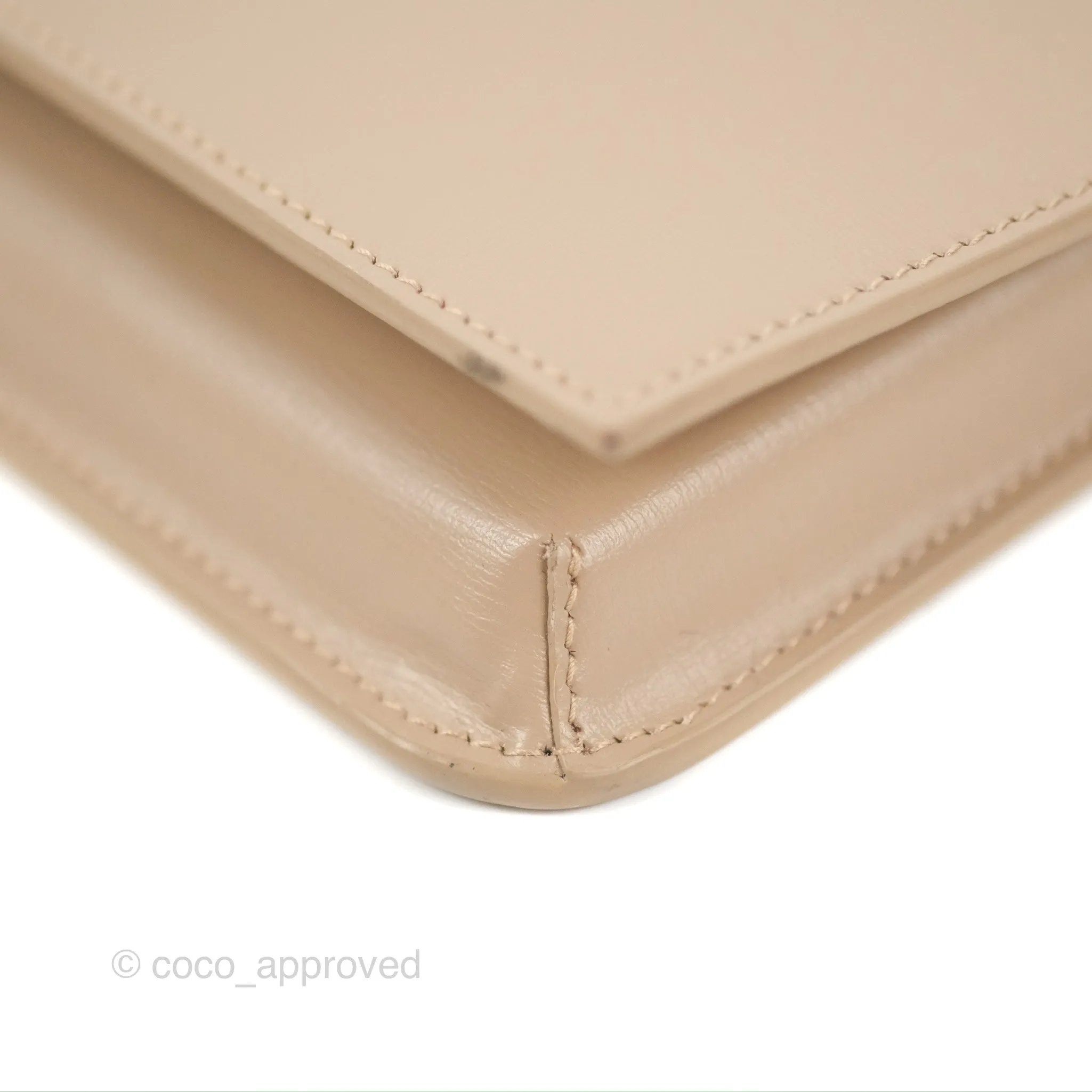 Saint Laurent Cassandre Phone Holder with Strap Smooth Calfskin Dark Beige