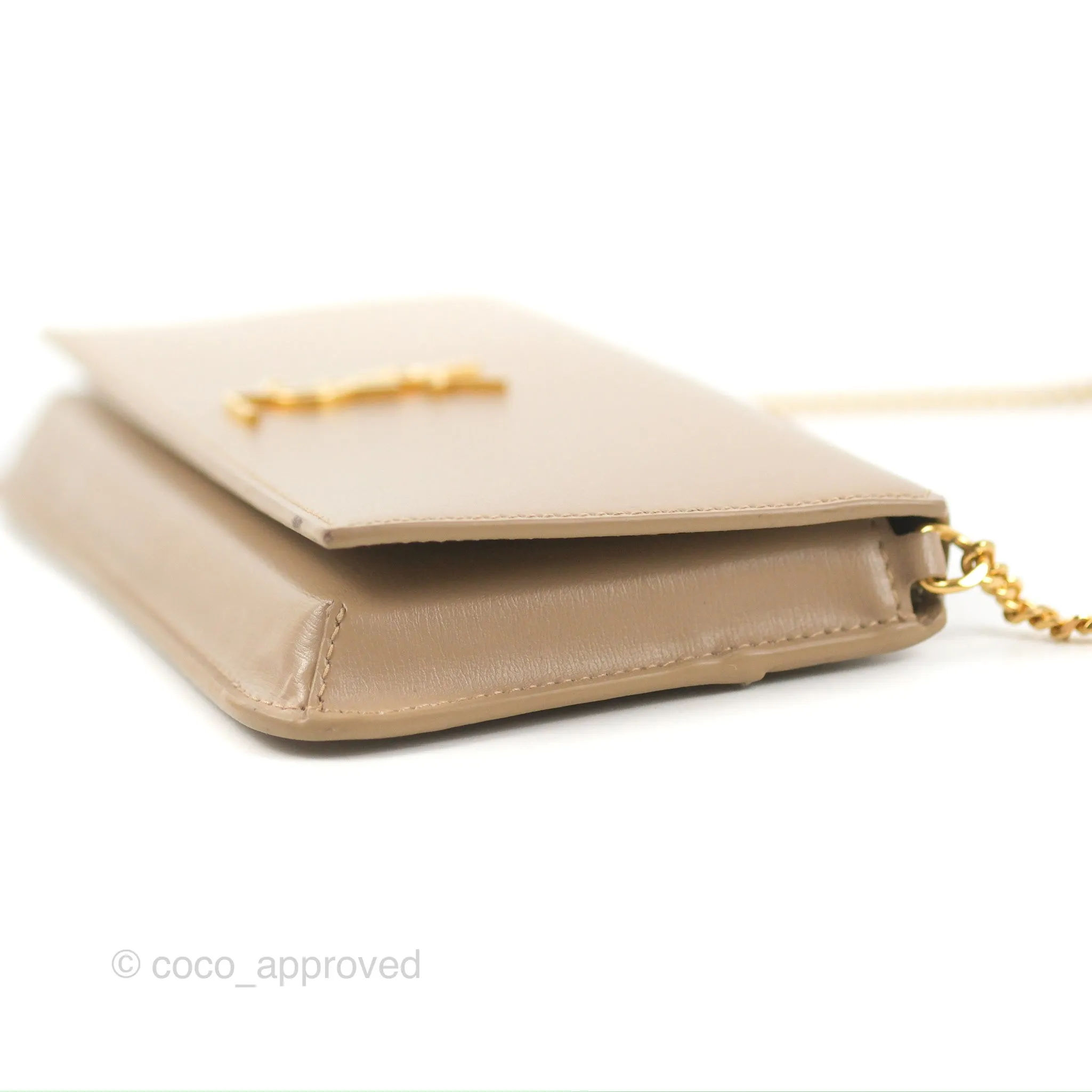 Saint Laurent Cassandre Phone Holder with Strap Smooth Calfskin Dark Beige