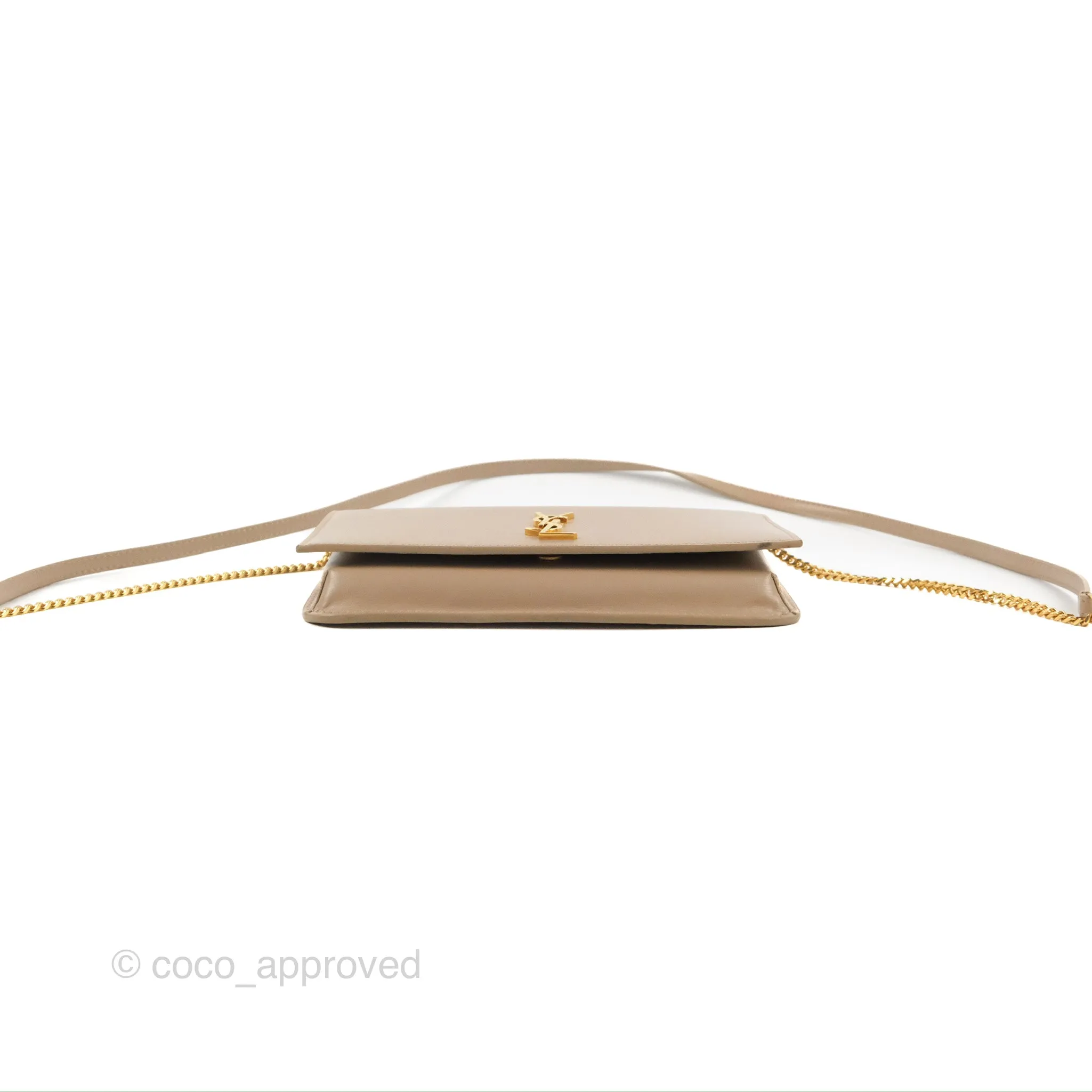 Saint Laurent Cassandre Phone Holder with Strap Smooth Calfskin Dark Beige