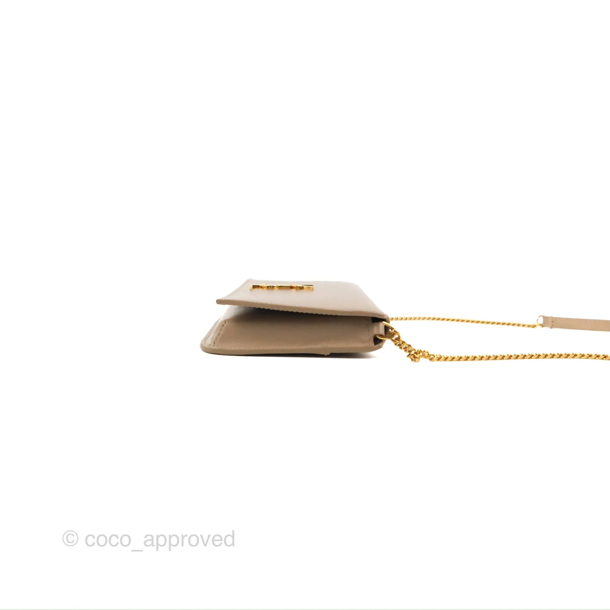 Saint Laurent Cassandre Phone Holder with Strap Smooth Calfskin Dark Beige