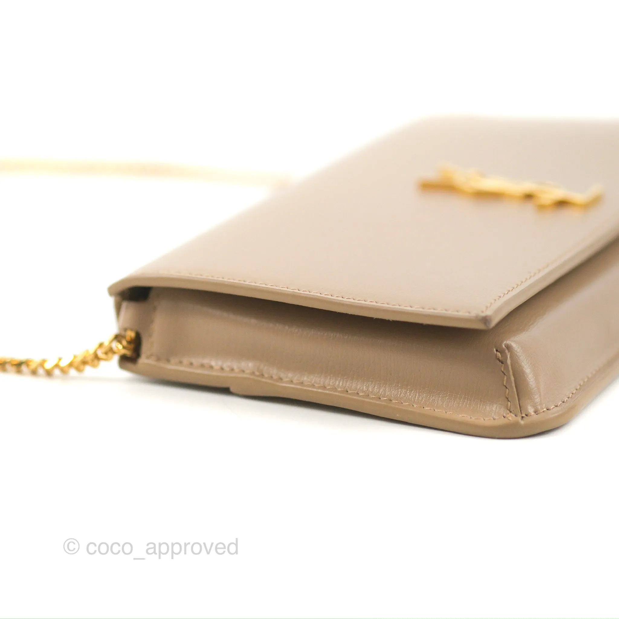 Saint Laurent Cassandre Phone Holder with Strap Smooth Calfskin Dark Beige