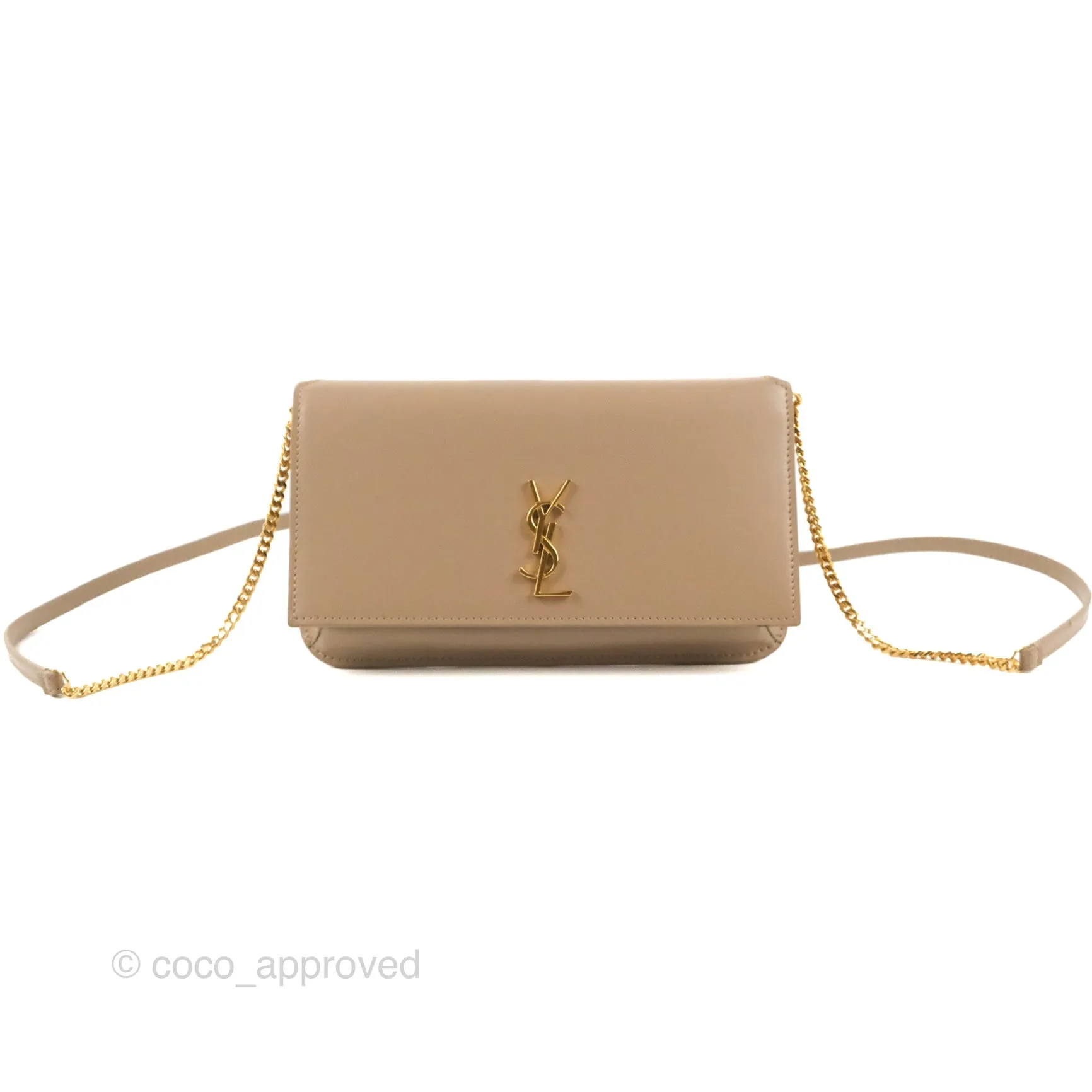 Saint Laurent Cassandre Phone Holder with Strap Smooth Calfskin Dark Beige