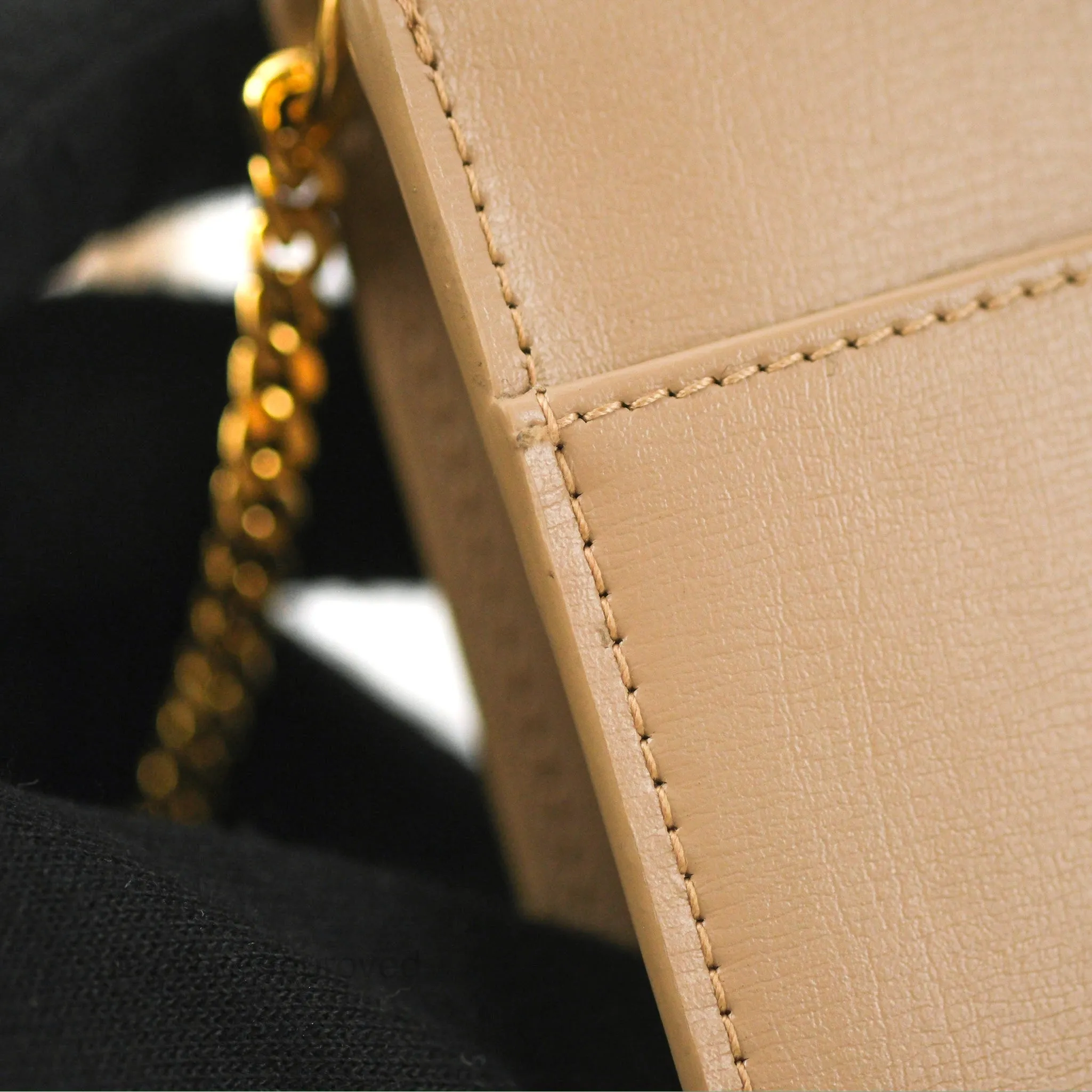 Saint Laurent Cassandre Phone Holder with Strap Smooth Calfskin Dark Beige