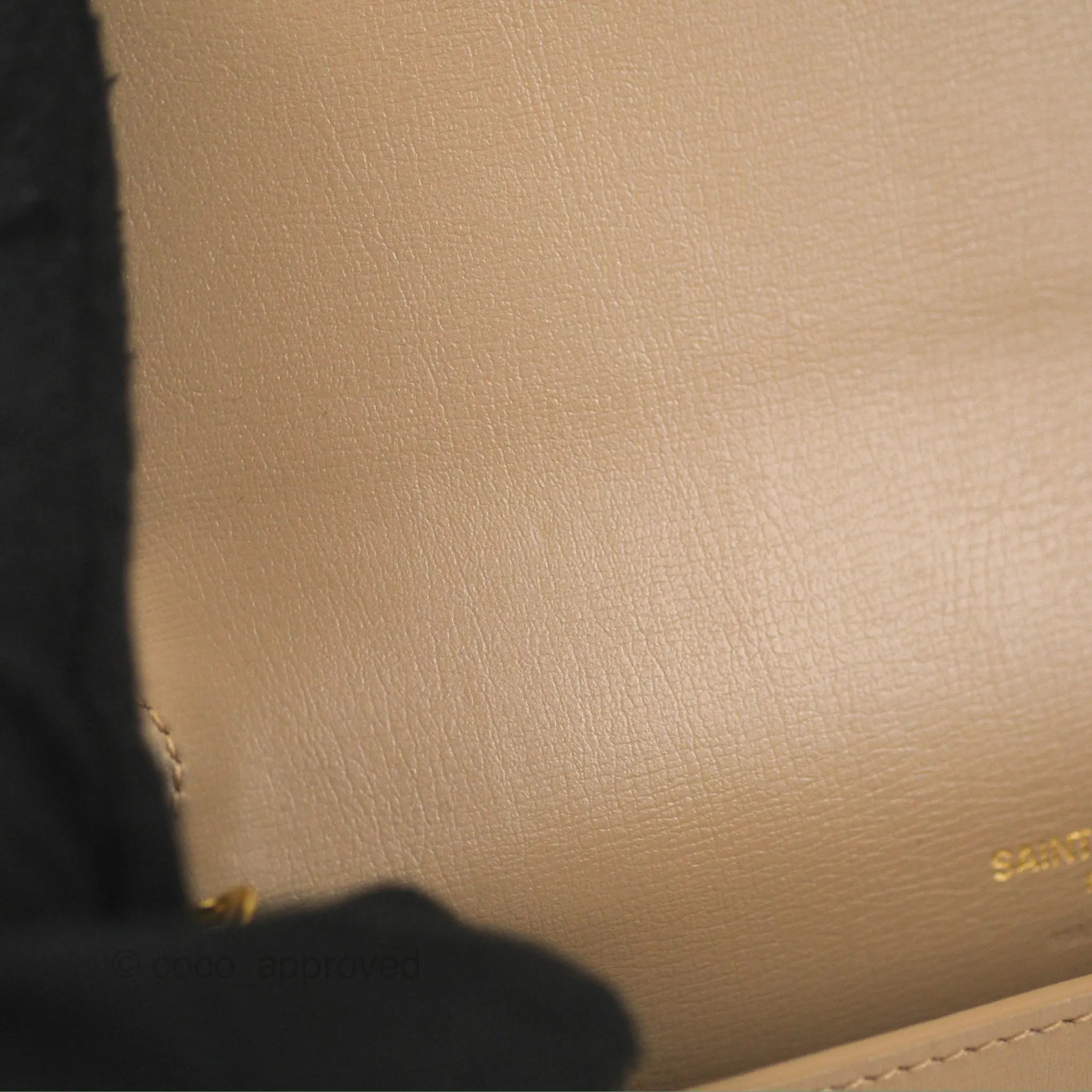 Saint Laurent Cassandre Phone Holder with Strap Smooth Calfskin Dark Beige