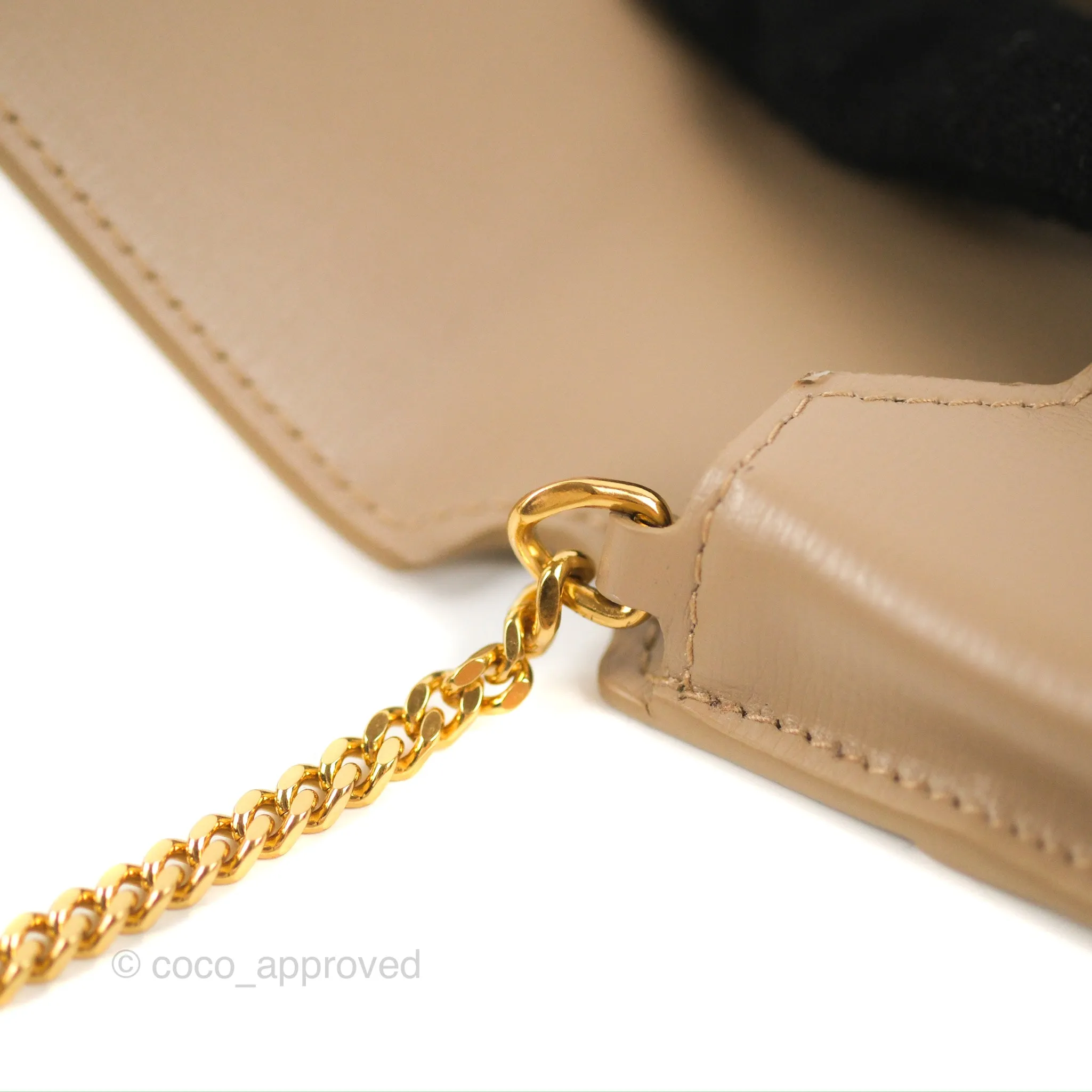Saint Laurent Cassandre Phone Holder with Strap Smooth Calfskin Dark Beige