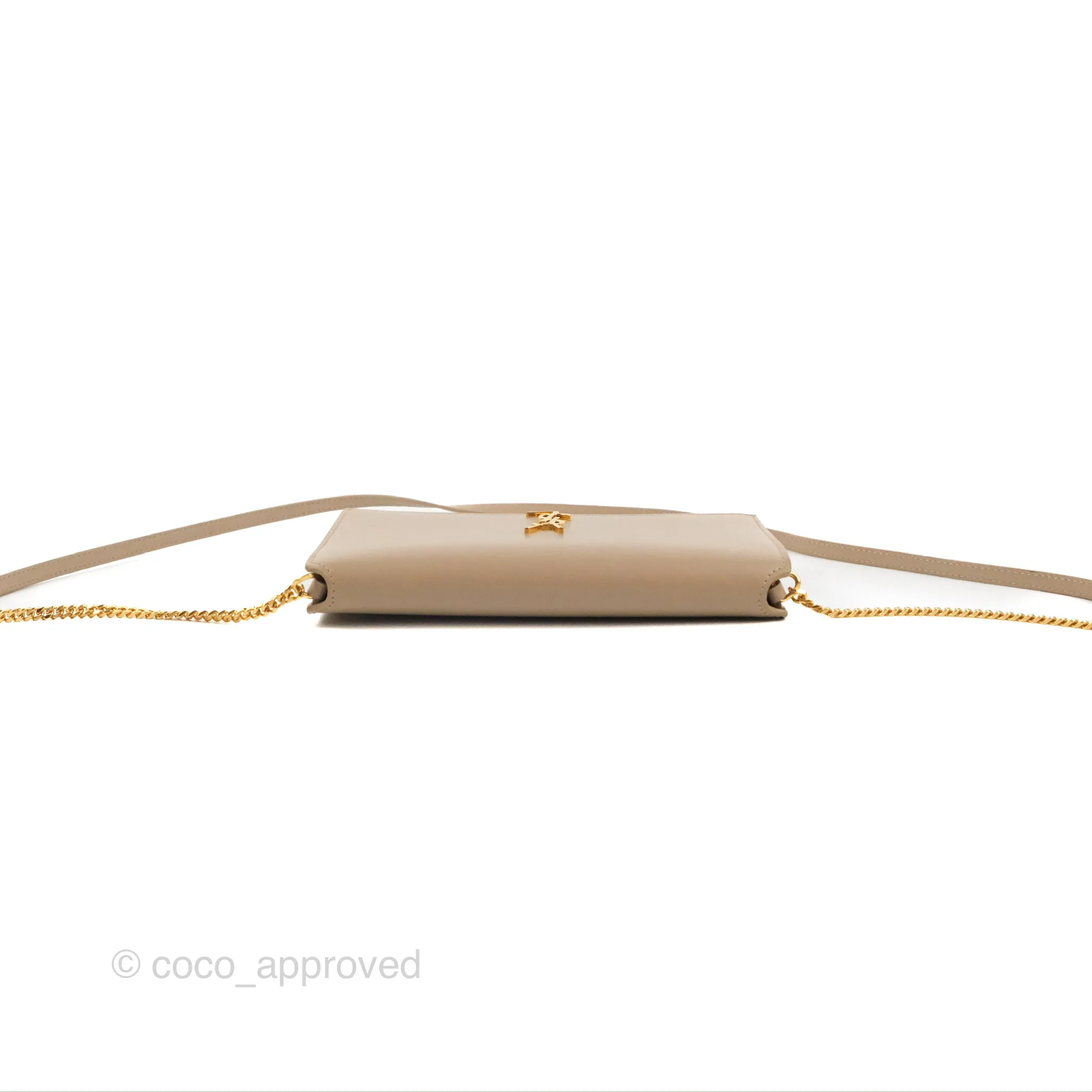 Saint Laurent Cassandre Phone Holder with Strap Smooth Calfskin Dark Beige