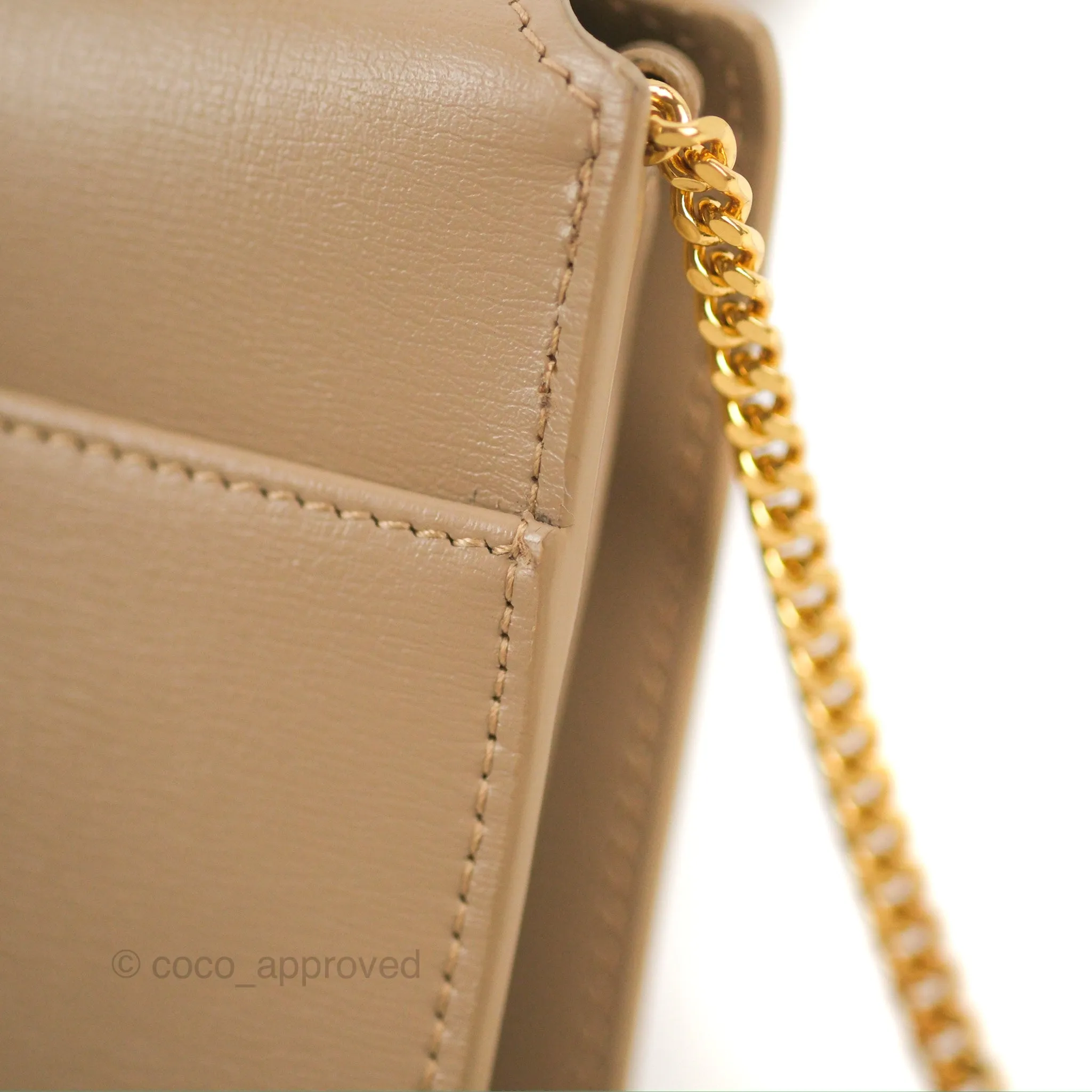 Saint Laurent Cassandre Phone Holder with Strap Smooth Calfskin Dark Beige