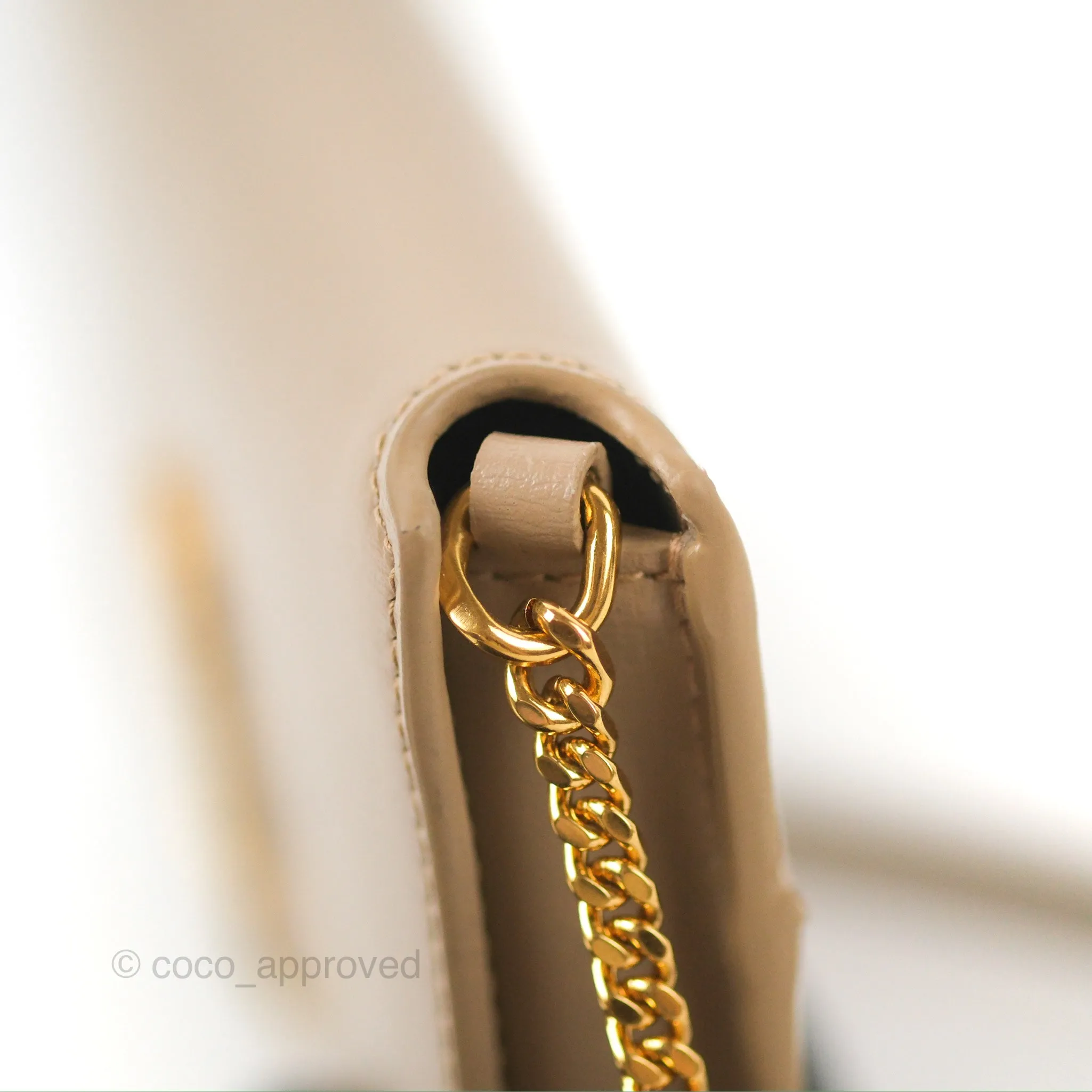 Saint Laurent Cassandre Phone Holder with Strap Smooth Calfskin Dark Beige