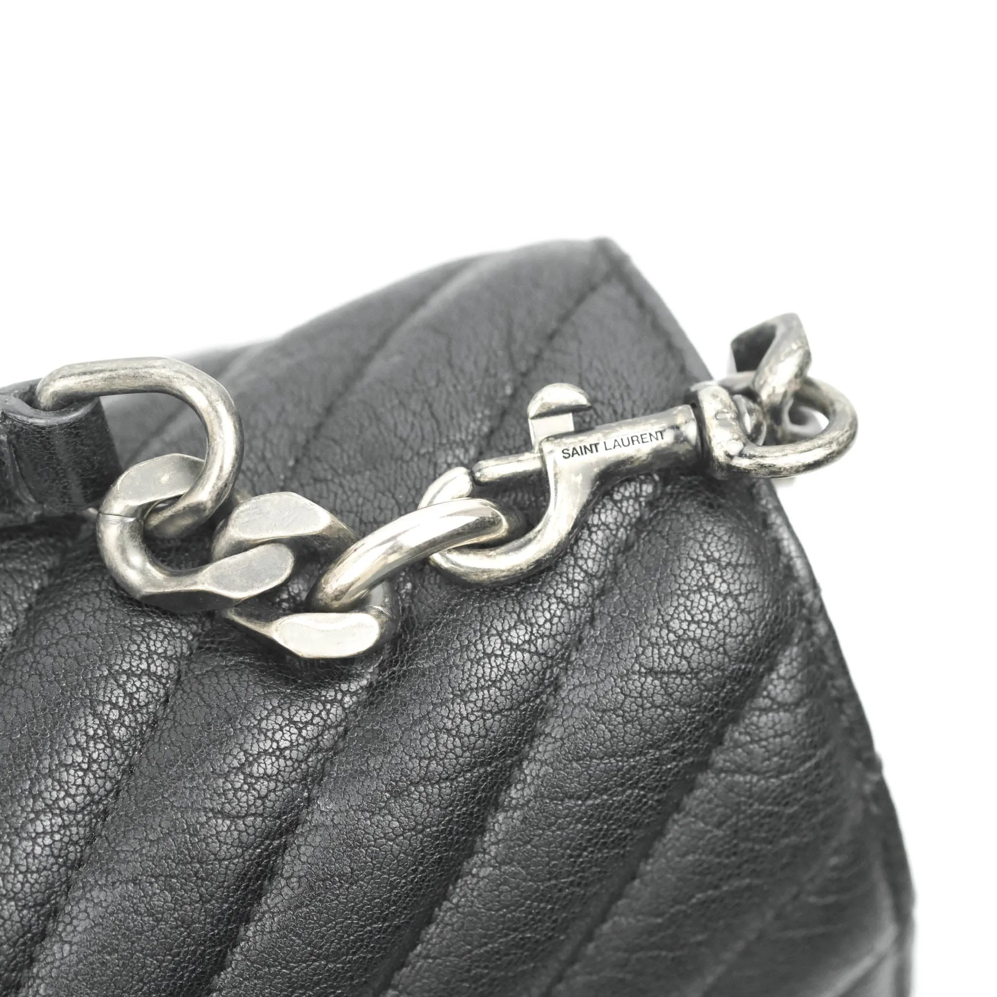 Saint Laurent Chevron Large College Black Chain Bag Ruthenium Hardware