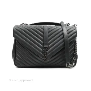 Saint Laurent Chevron Large College Black Chain Bag Ruthenium Hardware