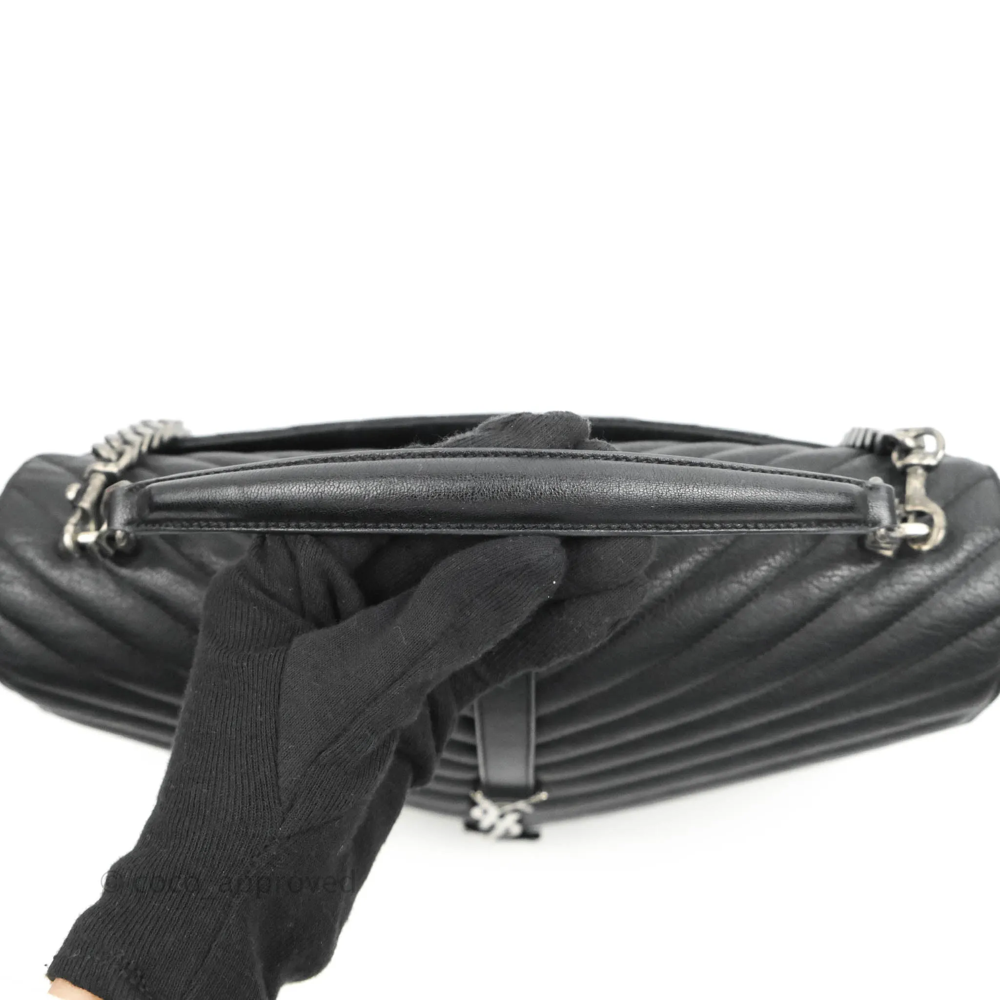 Saint Laurent Chevron Large College Black Chain Bag Ruthenium Hardware