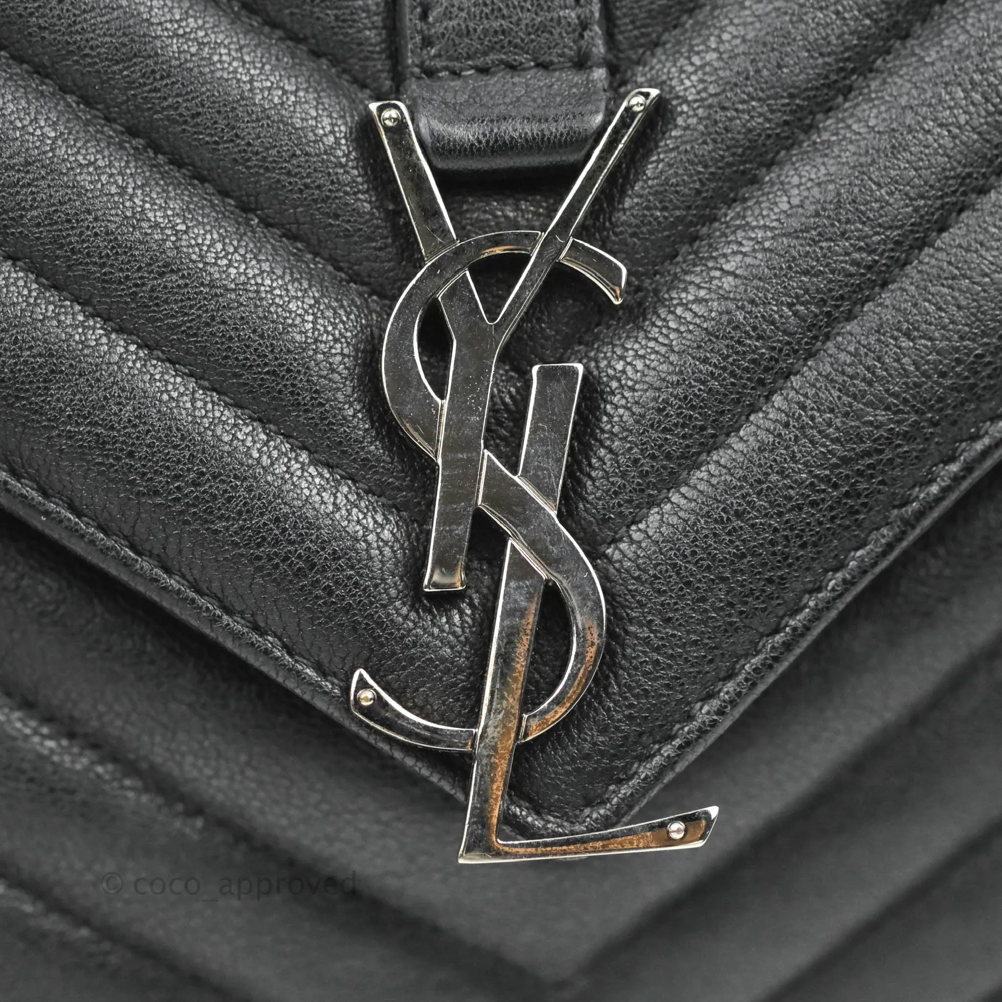 Saint Laurent Chevron Large College Black Chain Bag Ruthenium Hardware