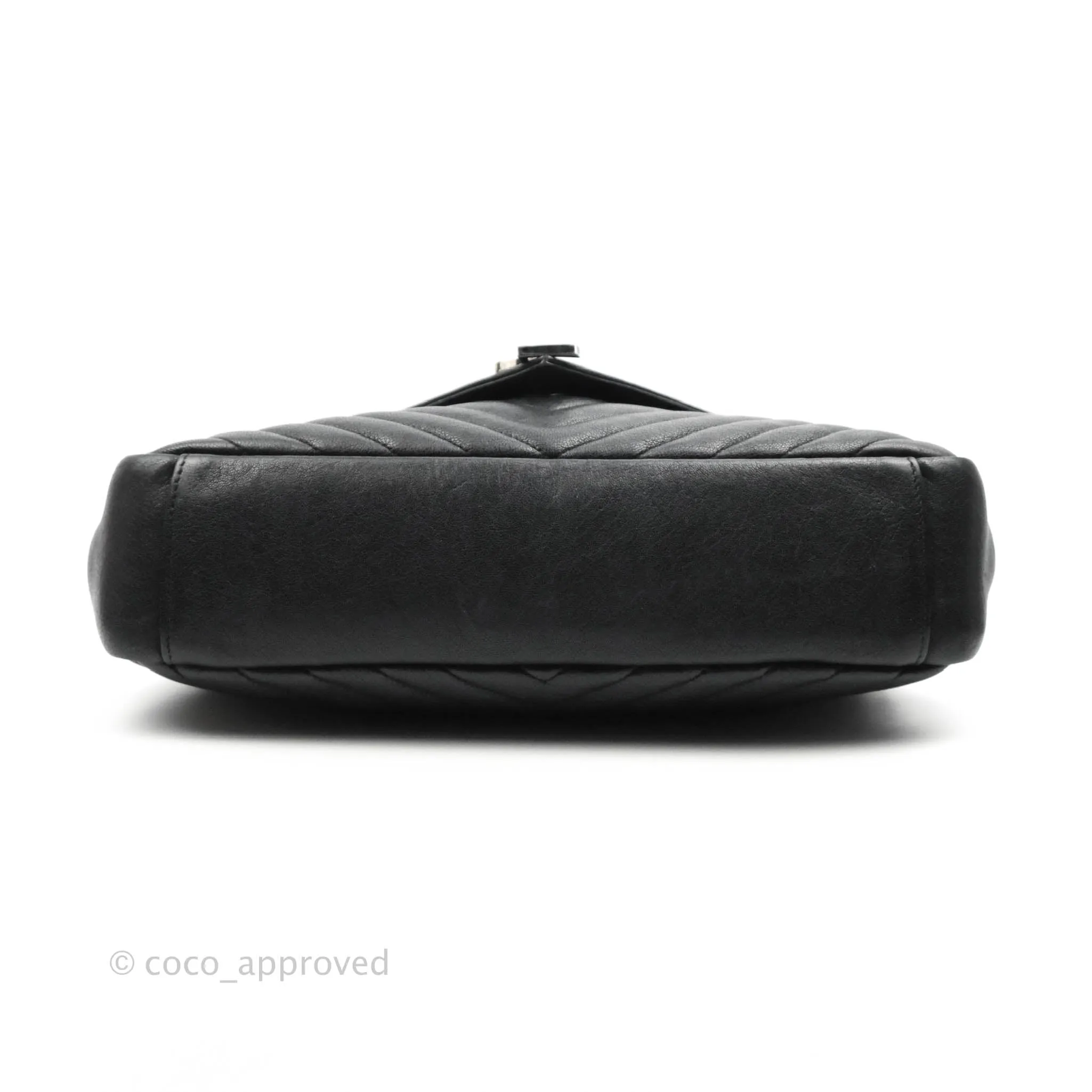 Saint Laurent Chevron Large College Black Chain Bag Ruthenium Hardware