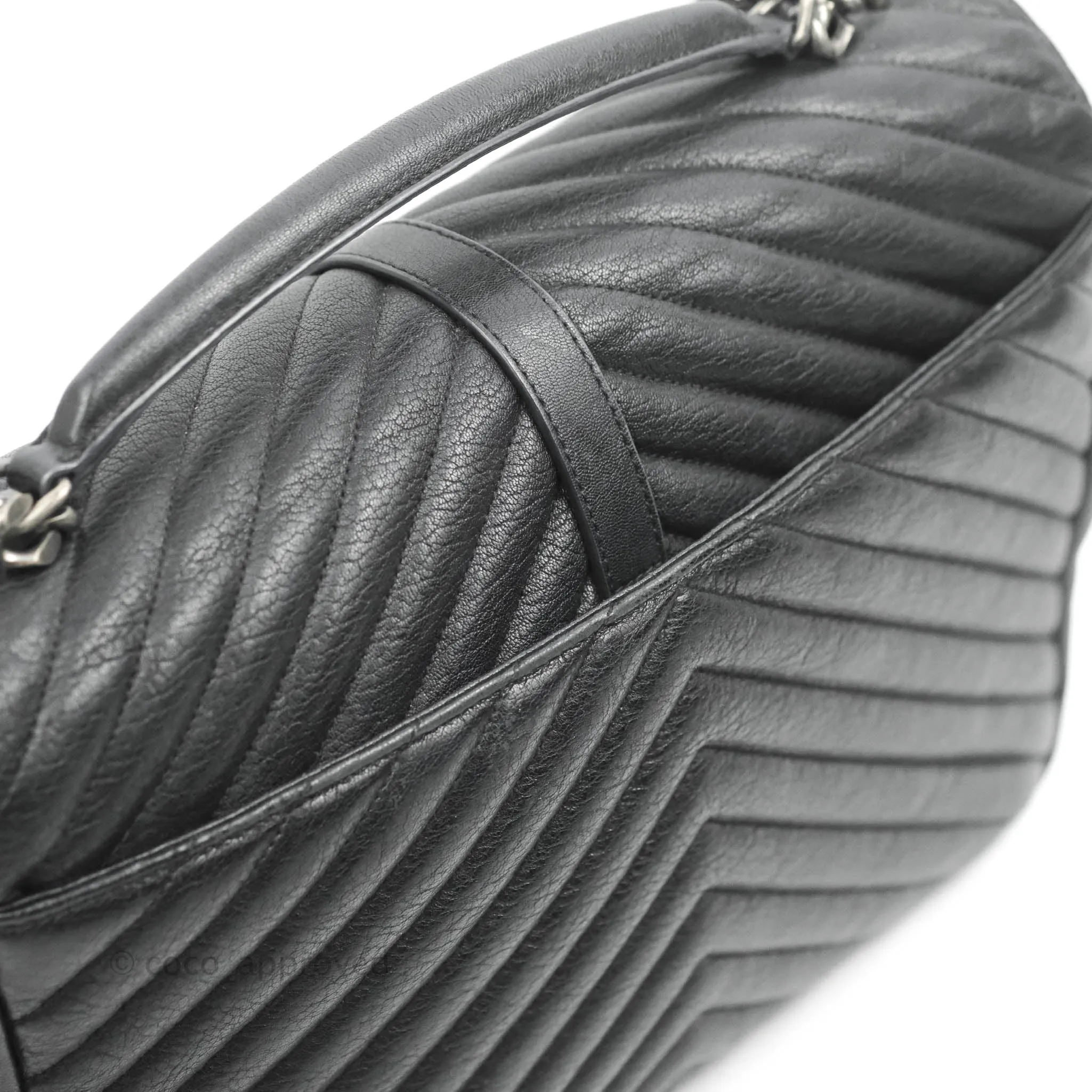 Saint Laurent Chevron Large College Black Chain Bag Ruthenium Hardware