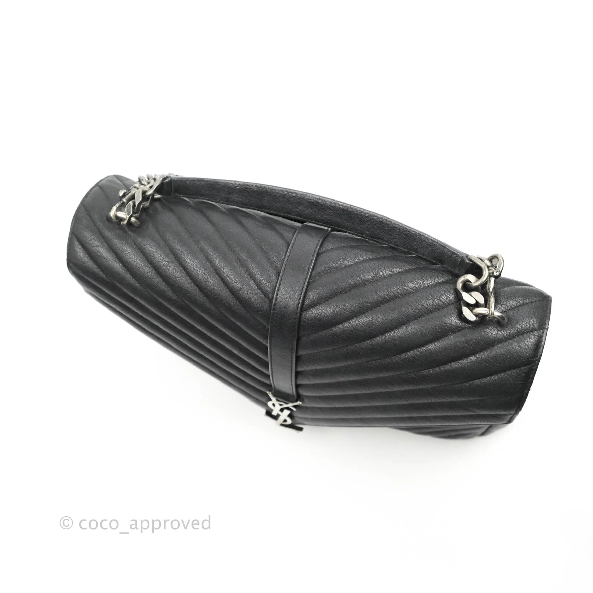 Saint Laurent Chevron Large College Black Chain Bag Ruthenium Hardware