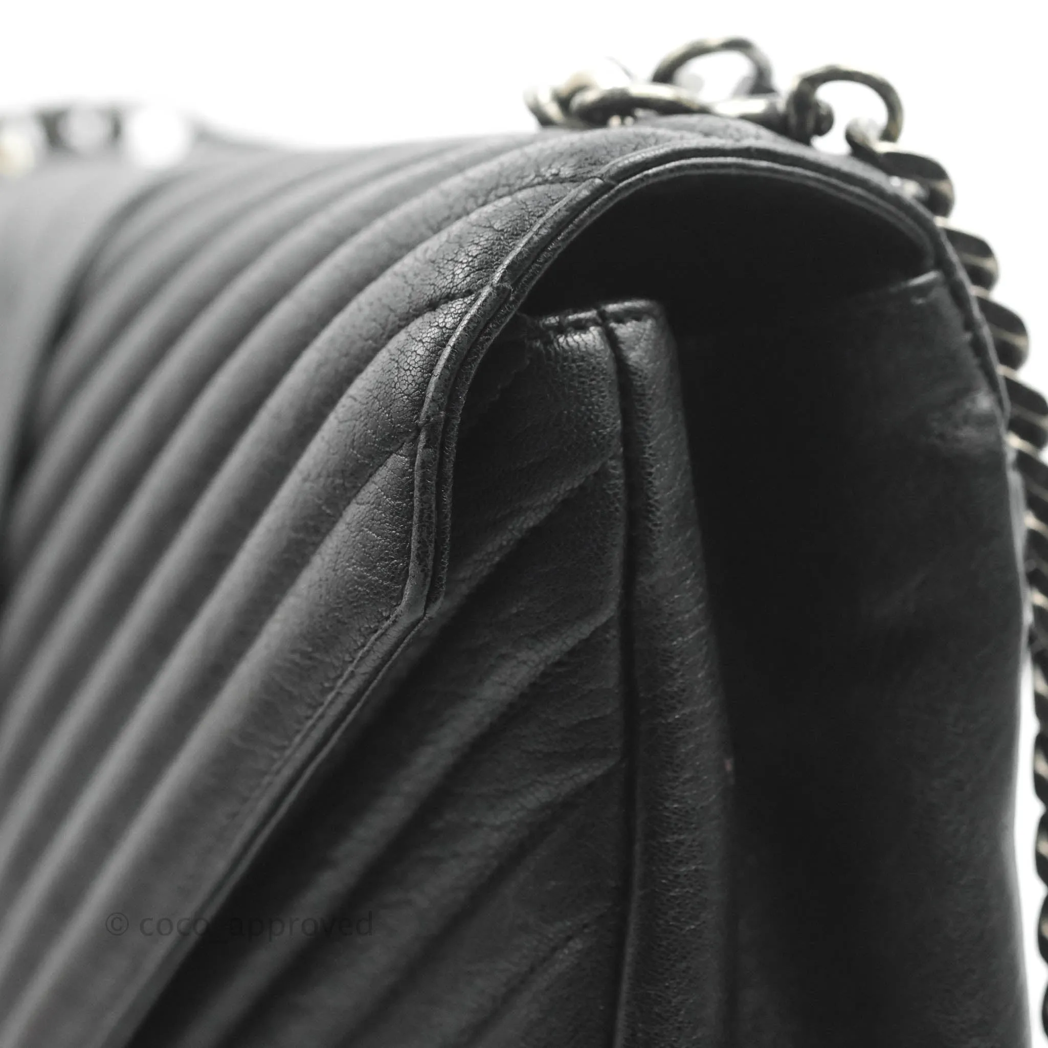 Saint Laurent Chevron Large College Black Chain Bag Ruthenium Hardware
