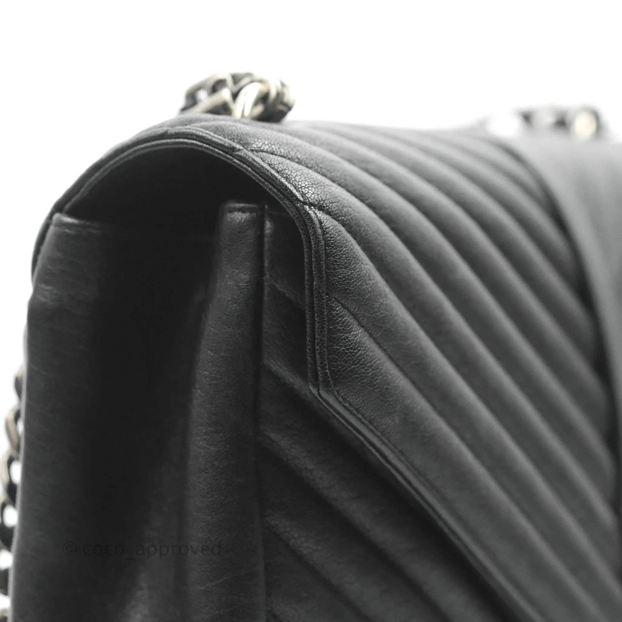 Saint Laurent Chevron Large College Black Chain Bag Ruthenium Hardware