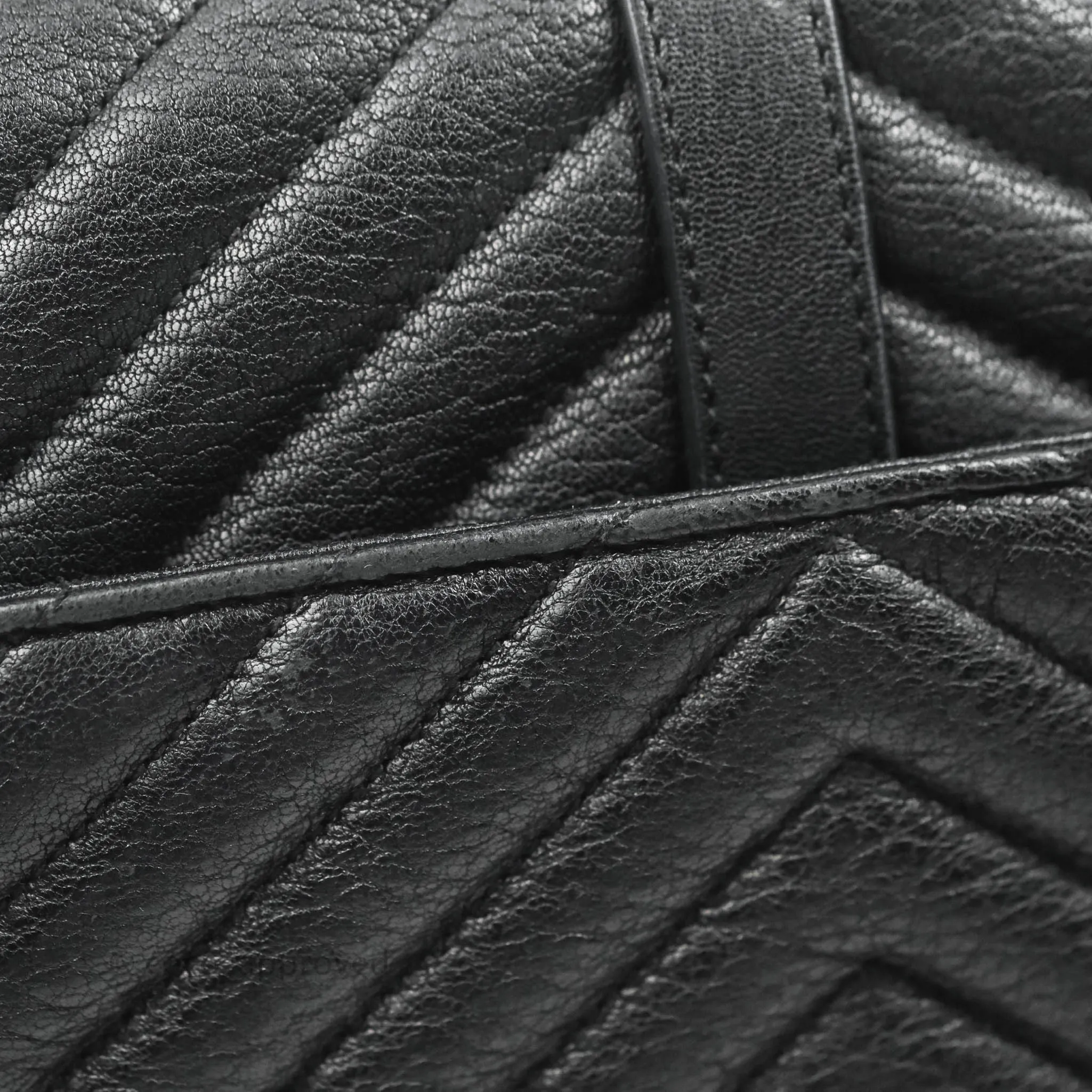 Saint Laurent Chevron Large College Black Chain Bag Ruthenium Hardware