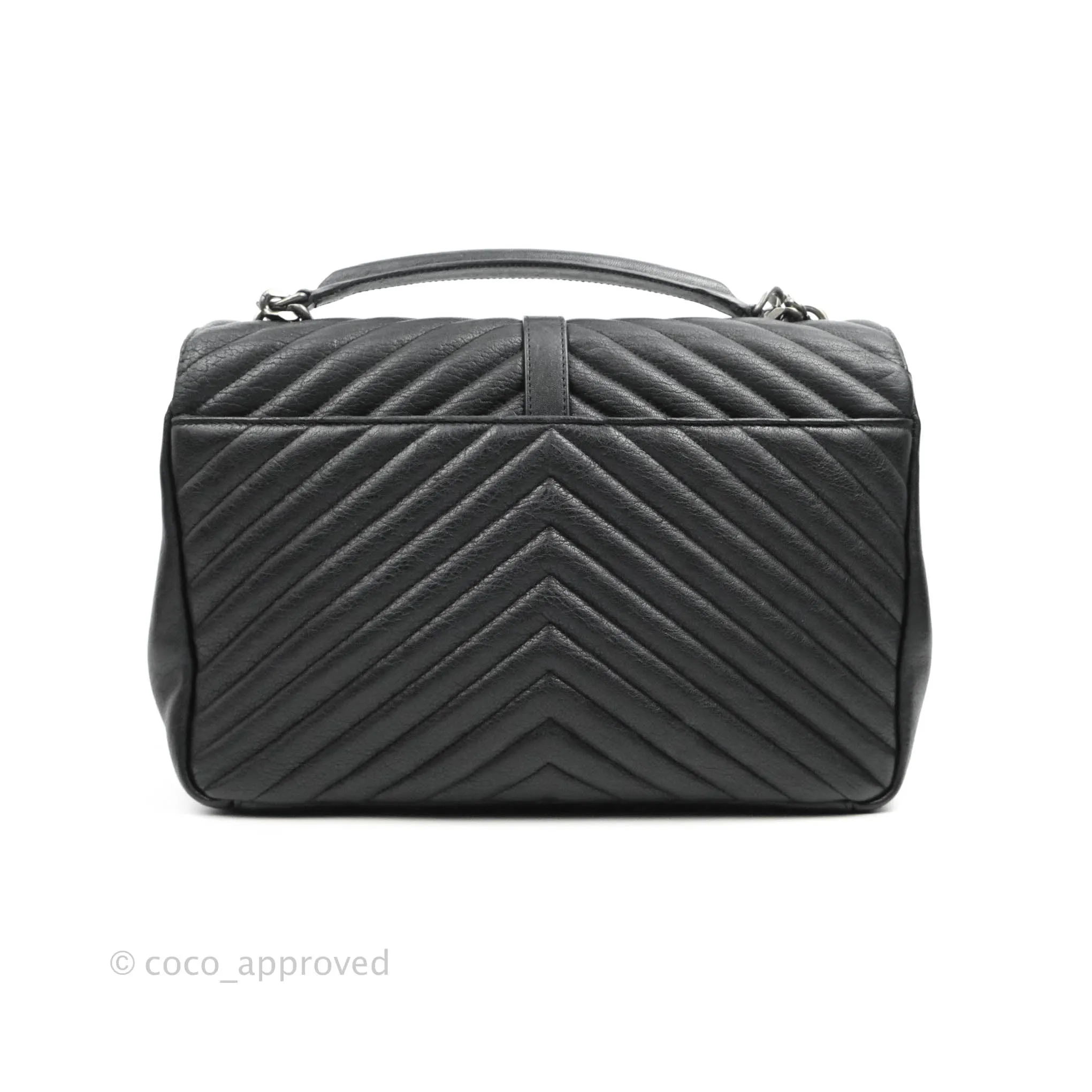 Saint Laurent Chevron Large College Black Chain Bag Ruthenium Hardware