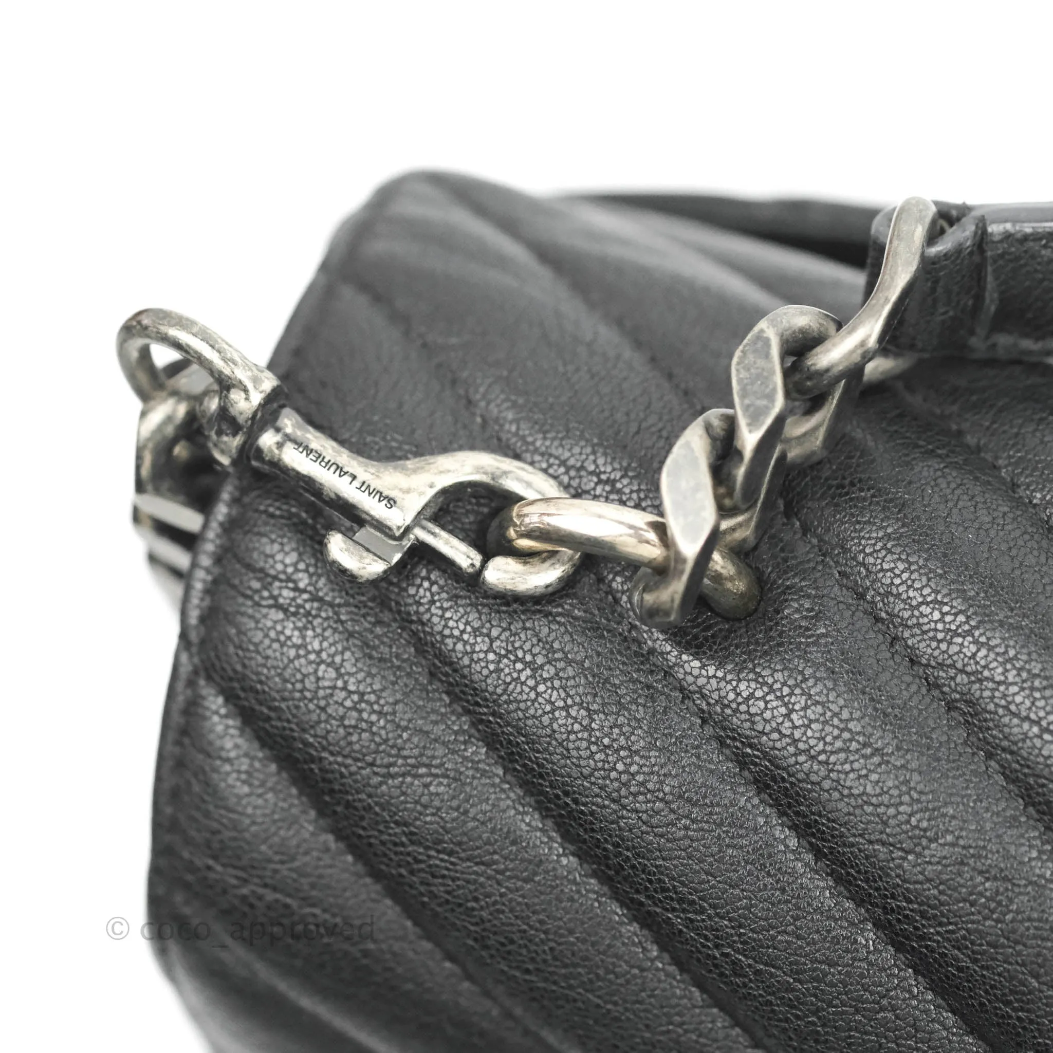 Saint Laurent Chevron Large College Black Chain Bag Ruthenium Hardware