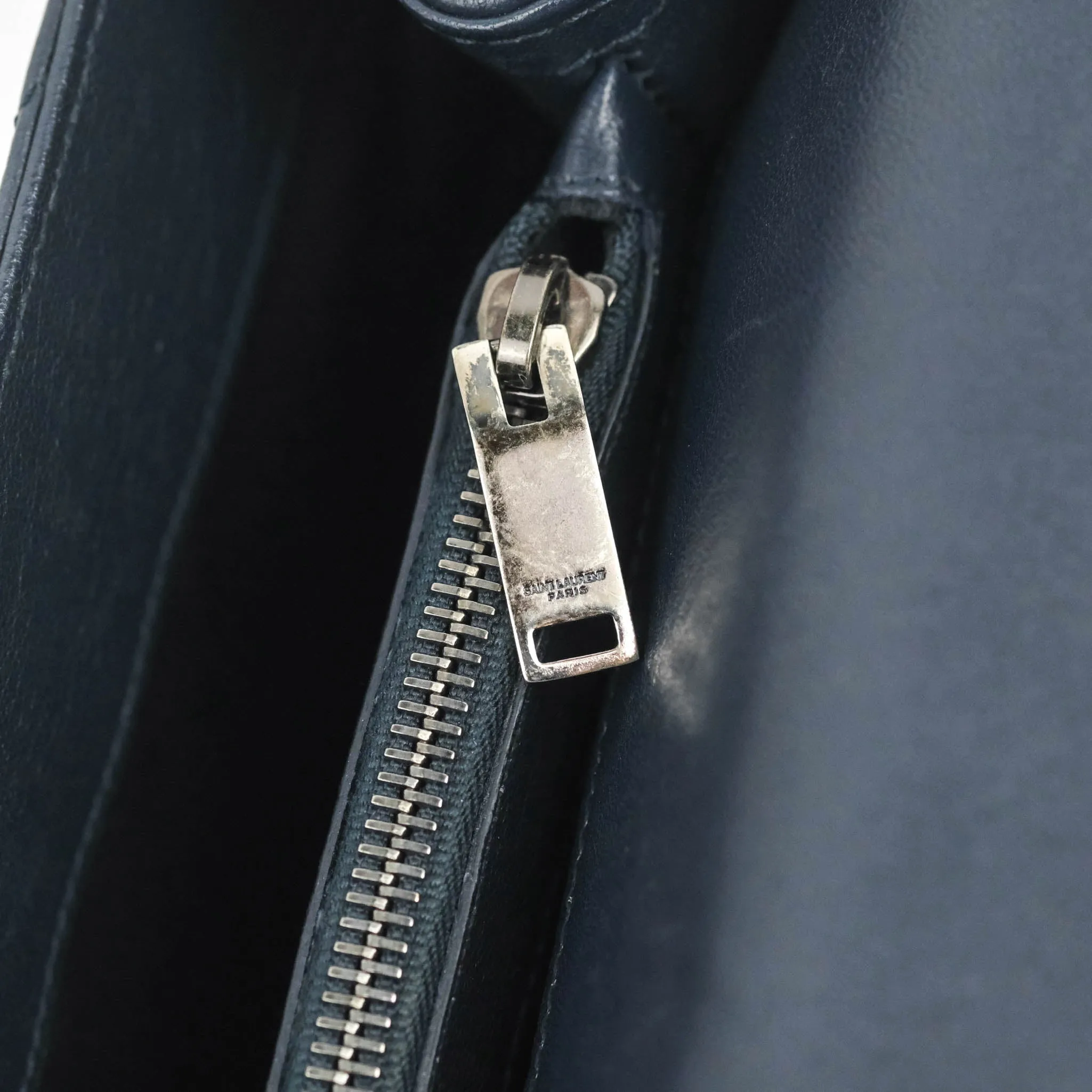 Saint Laurent Chevron Large College Navy Chain Bag Ruthenium Hardware