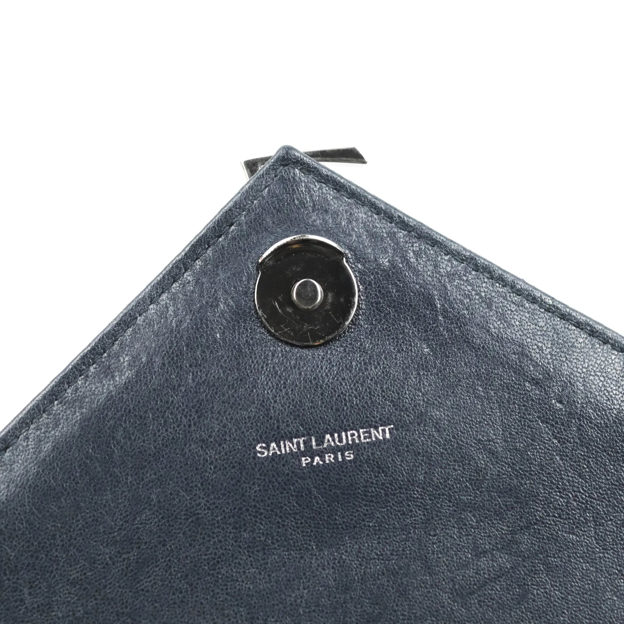 Saint Laurent Chevron Large College Navy Chain Bag Ruthenium Hardware