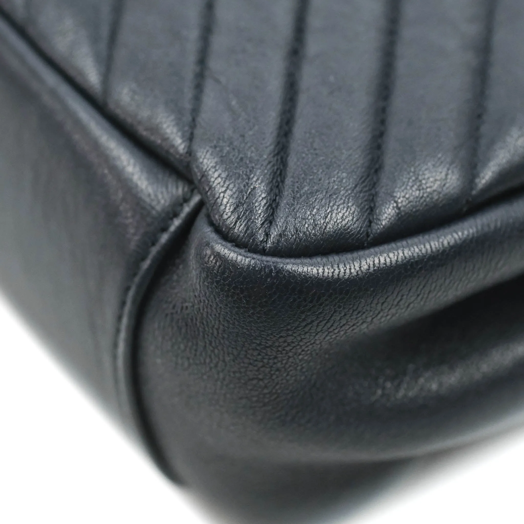 Saint Laurent Chevron Large College Navy Chain Bag Ruthenium Hardware