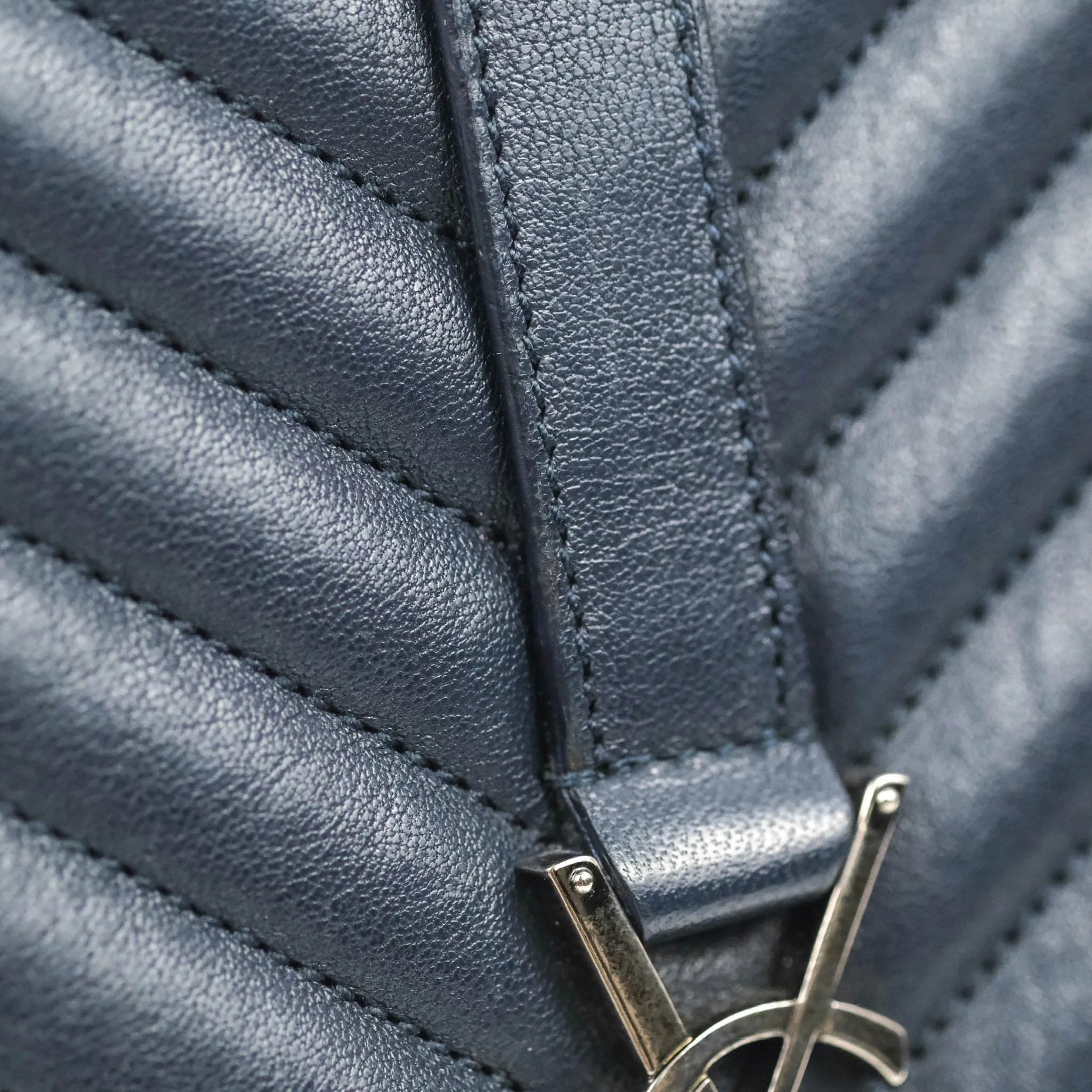 Saint Laurent Chevron Large College Navy Chain Bag Ruthenium Hardware