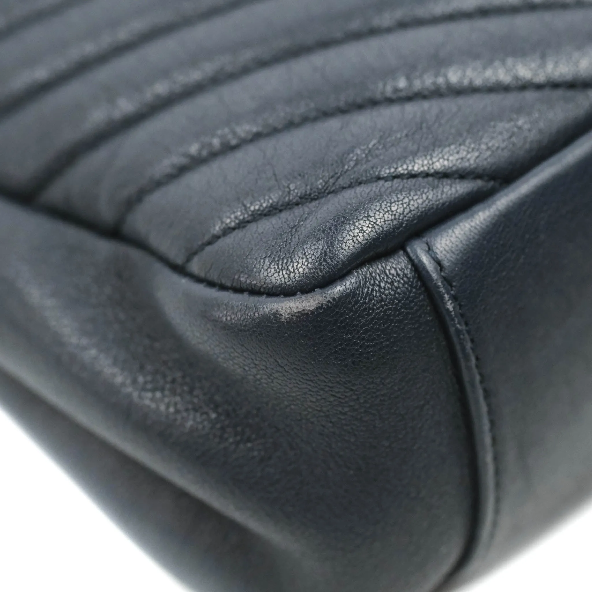 Saint Laurent Chevron Large College Navy Chain Bag Ruthenium Hardware
