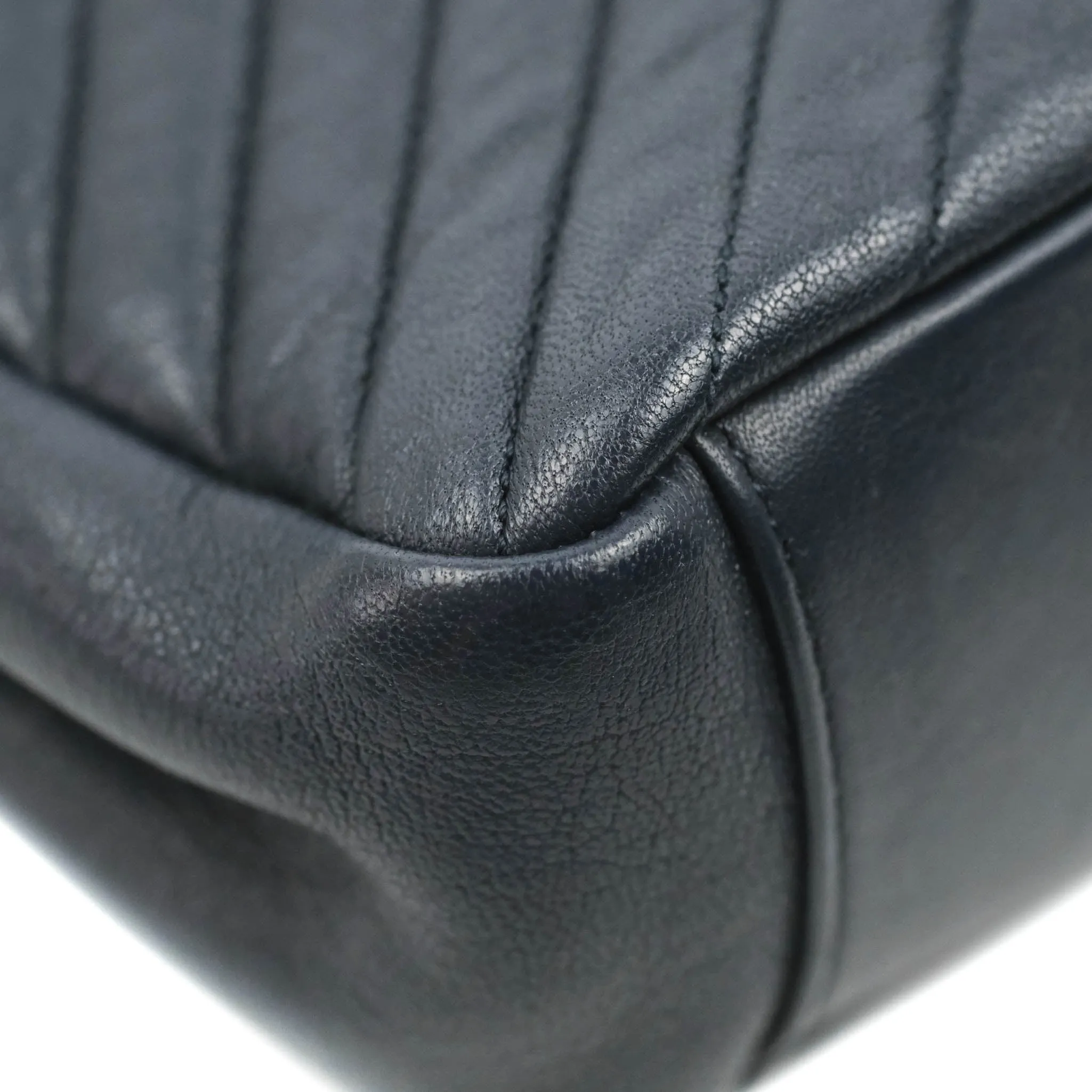 Saint Laurent Chevron Large College Navy Chain Bag Ruthenium Hardware
