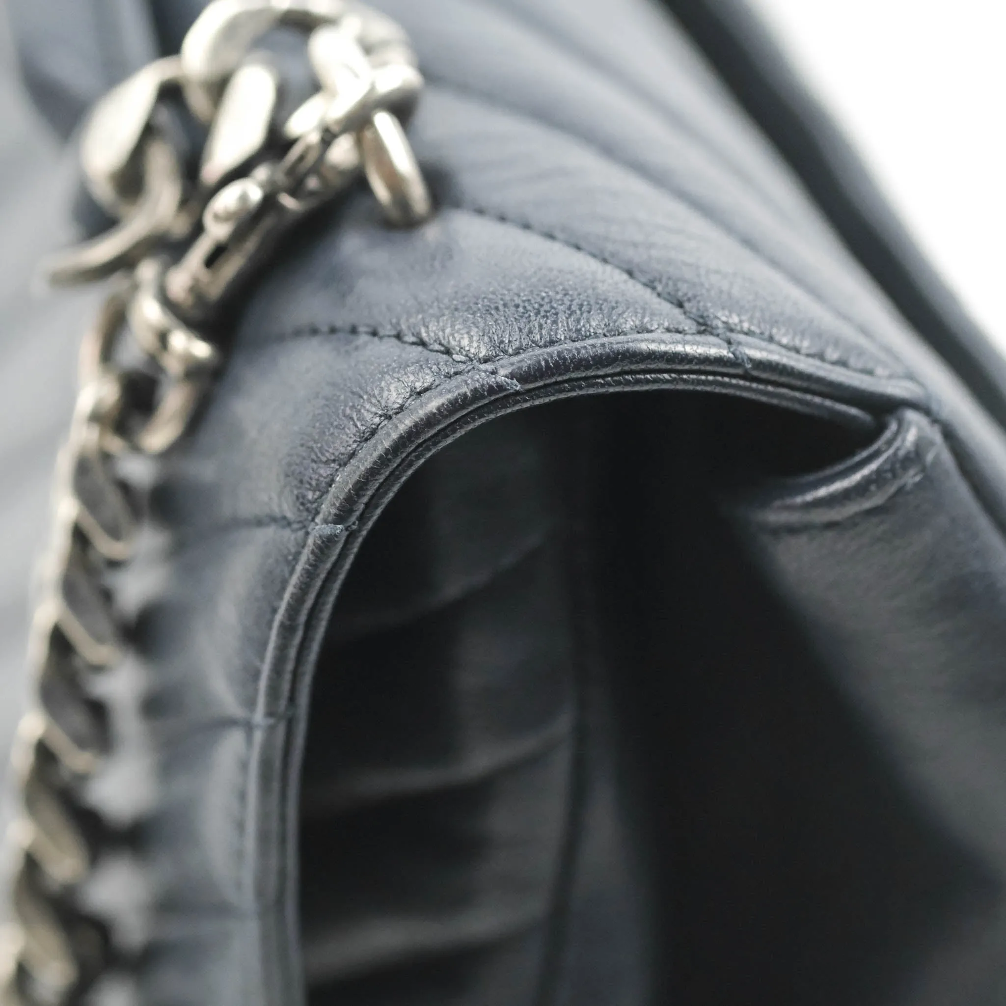 Saint Laurent Chevron Large College Navy Chain Bag Ruthenium Hardware