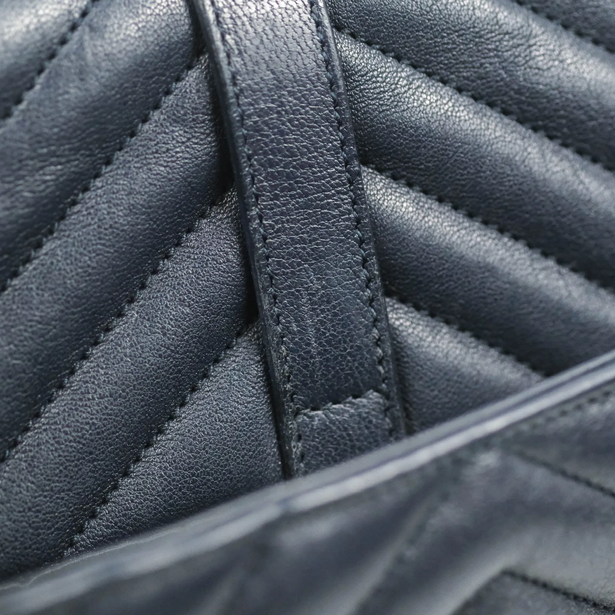 Saint Laurent Chevron Large College Navy Chain Bag Ruthenium Hardware