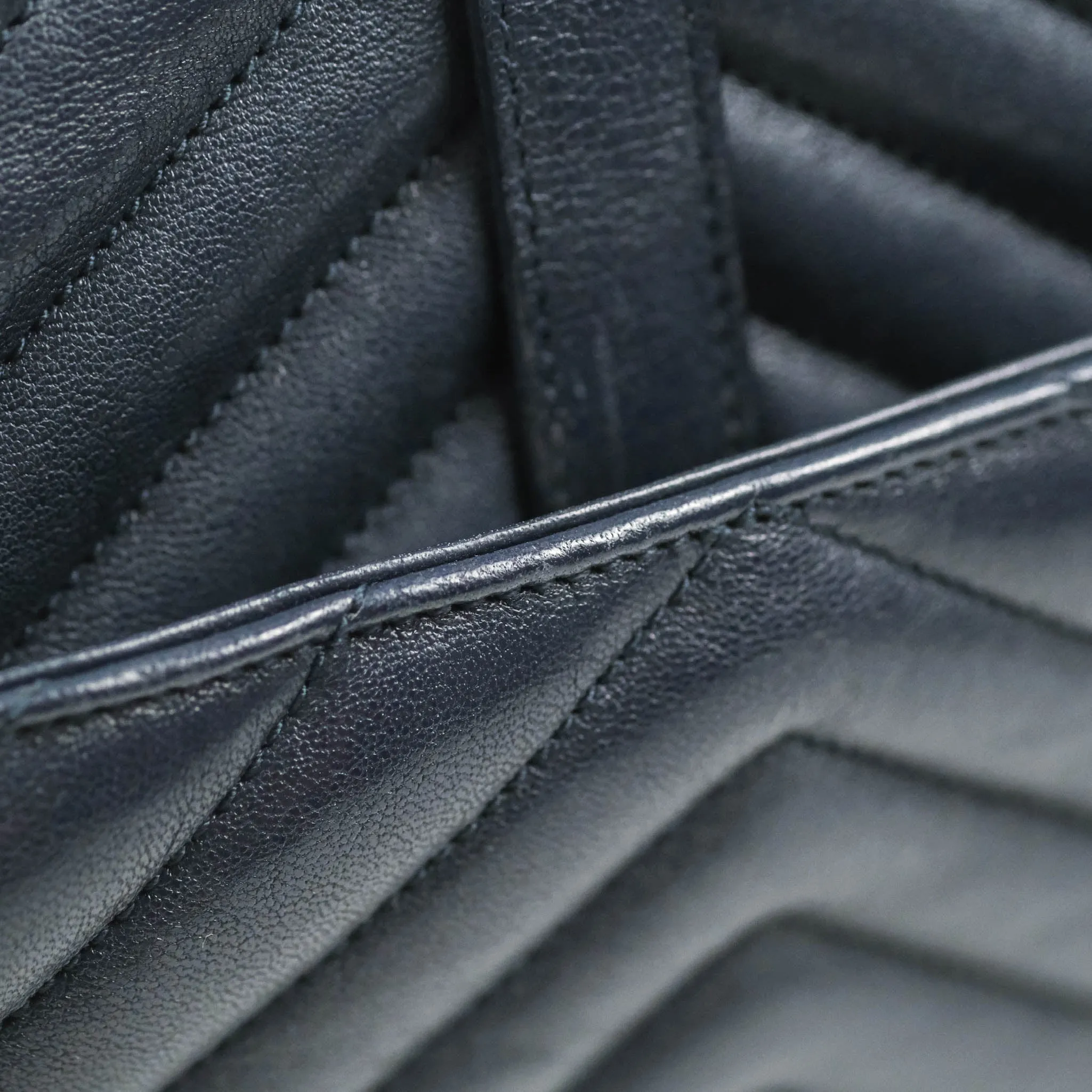 Saint Laurent Chevron Large College Navy Chain Bag Ruthenium Hardware