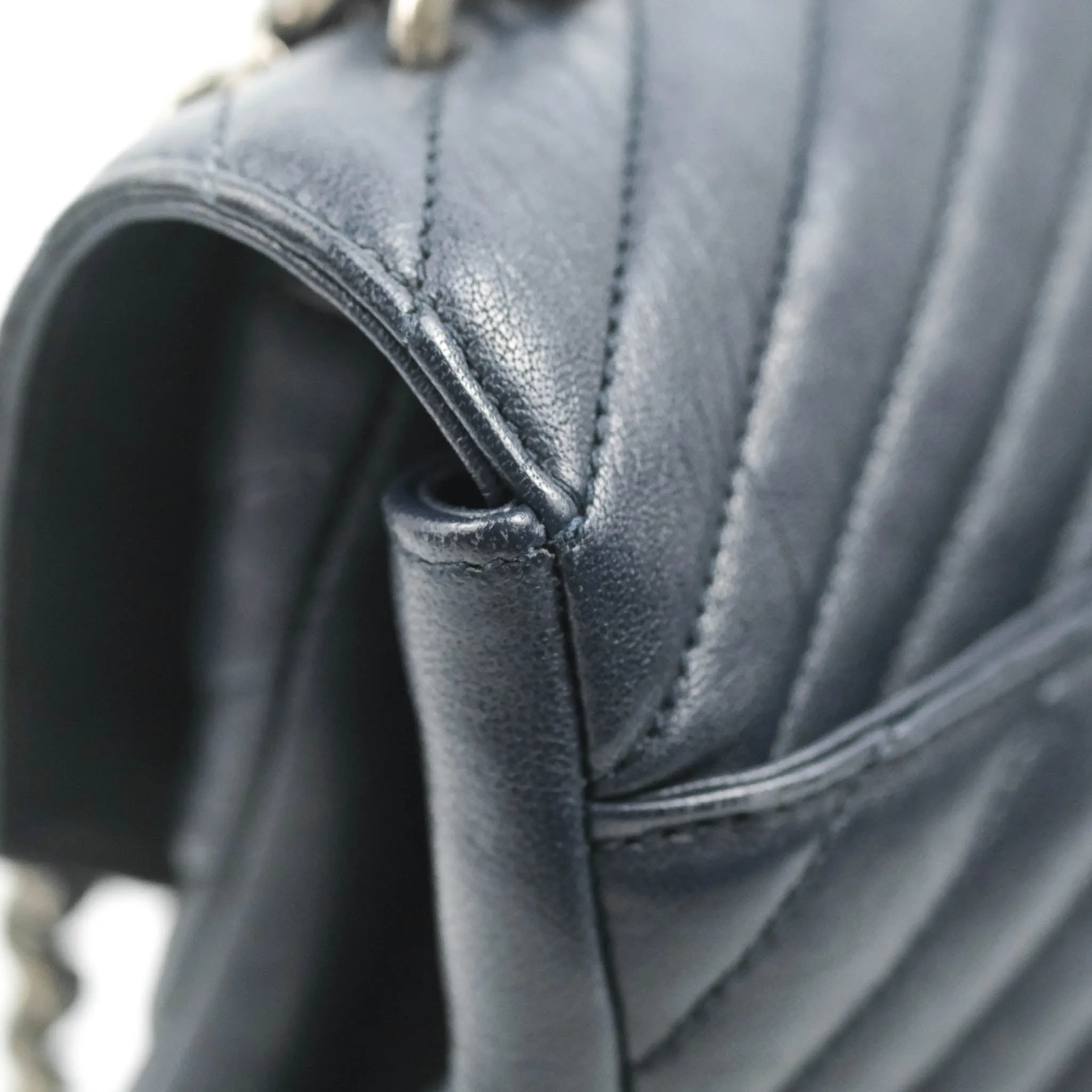 Saint Laurent Chevron Large College Navy Chain Bag Ruthenium Hardware