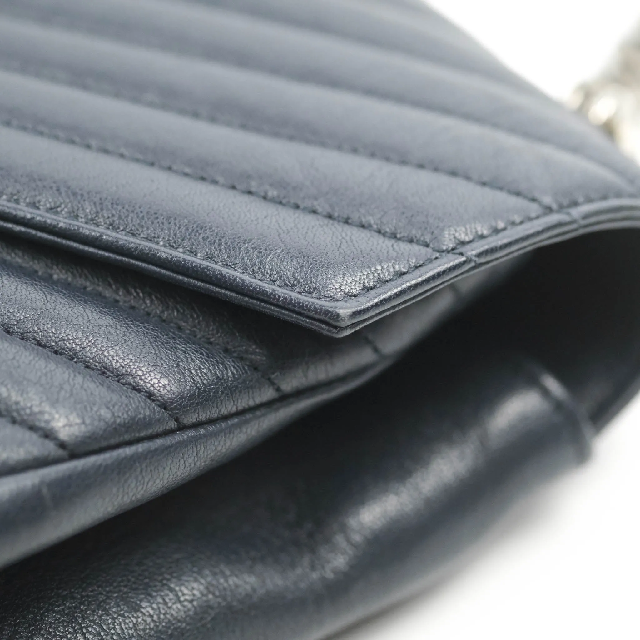 Saint Laurent Chevron Large College Navy Chain Bag Ruthenium Hardware