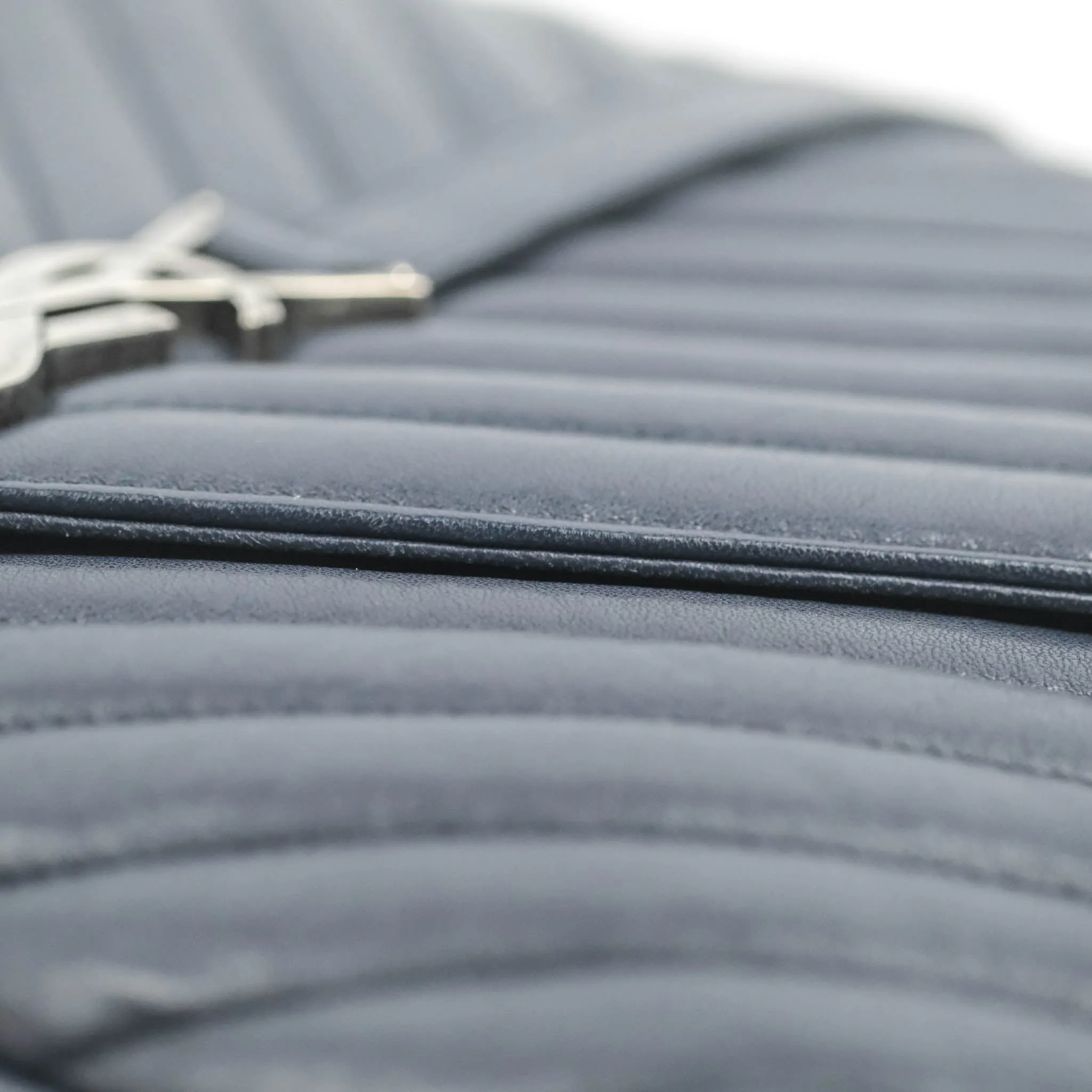 Saint Laurent Chevron Large College Navy Chain Bag Ruthenium Hardware