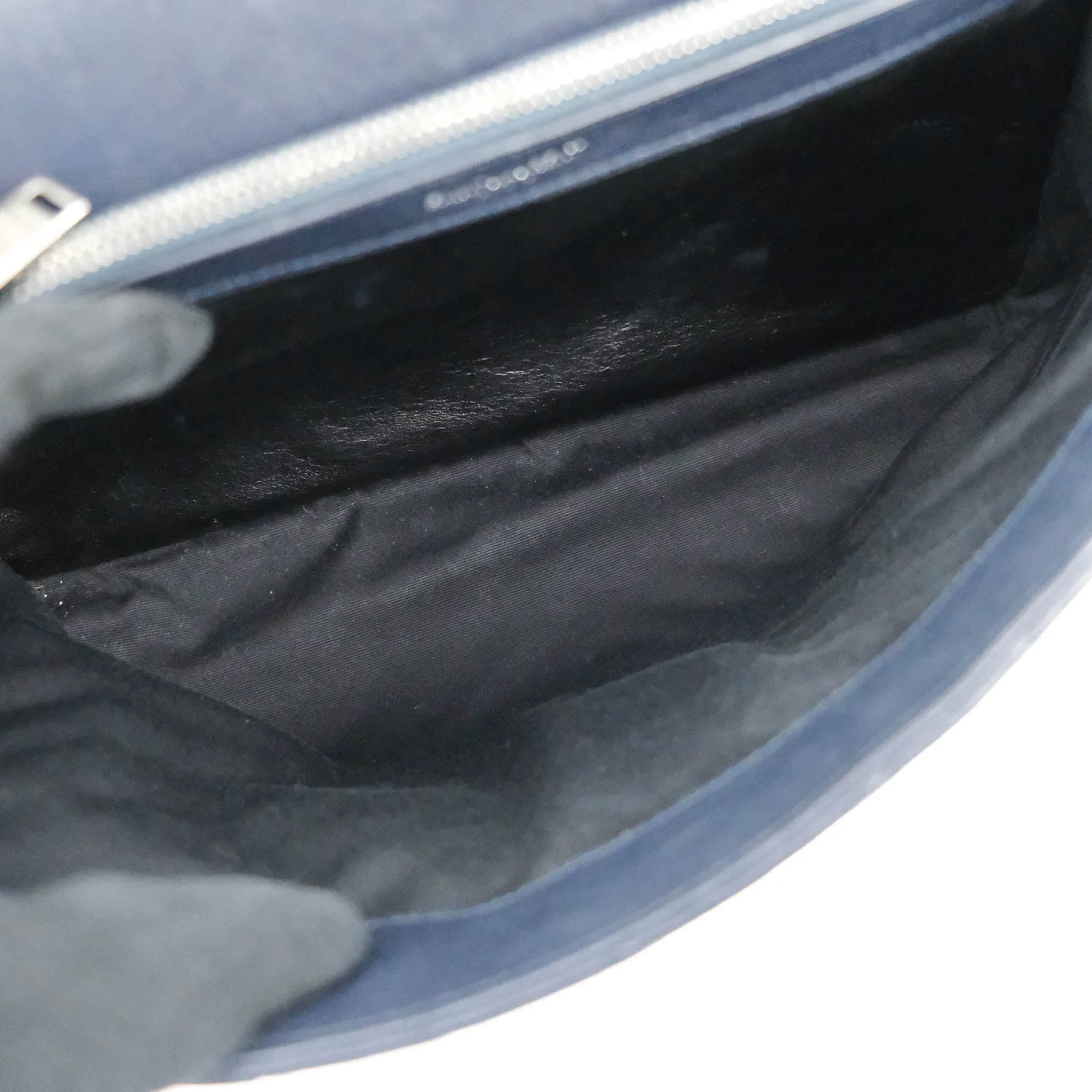 Saint Laurent Chevron Large College Navy Chain Bag Ruthenium Hardware