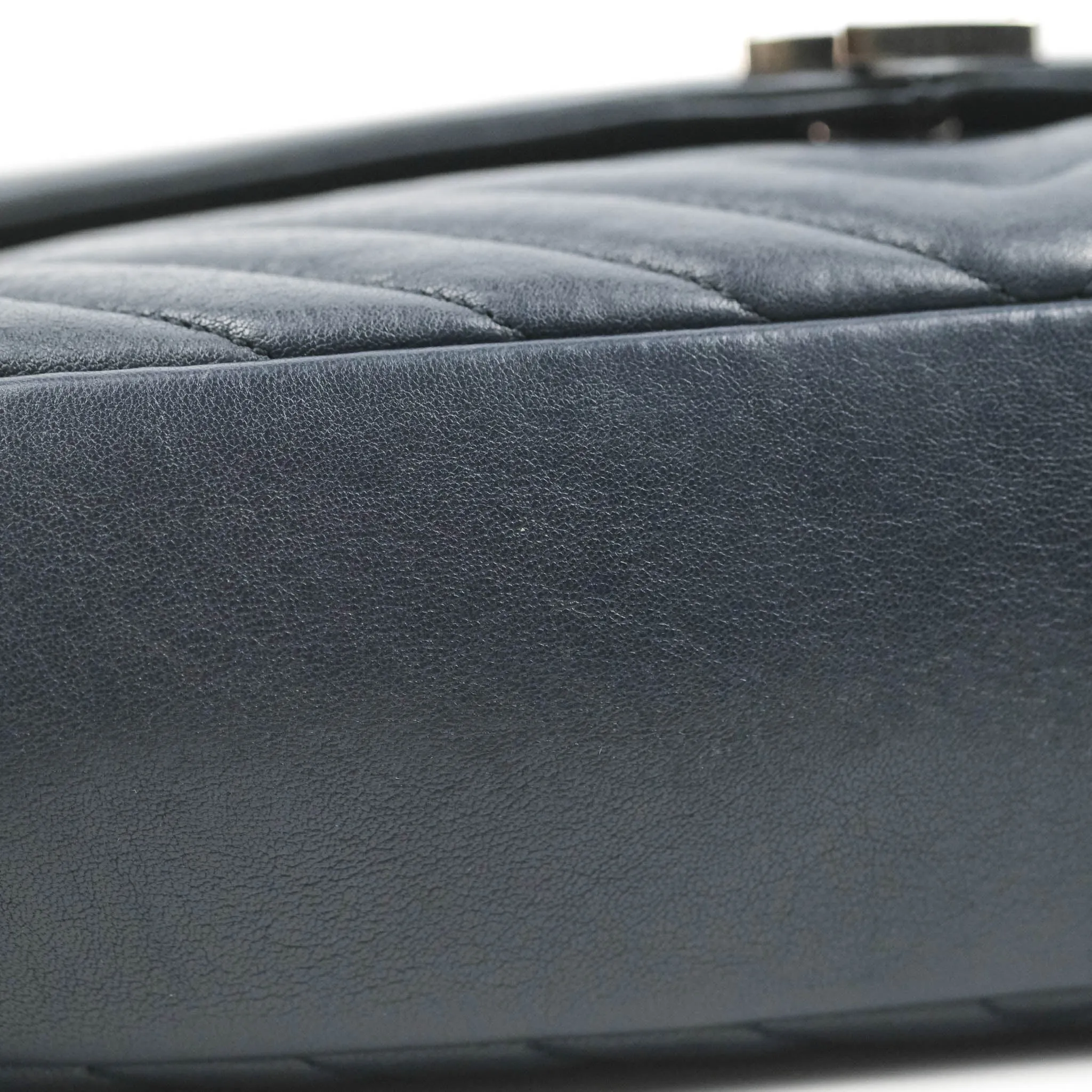 Saint Laurent Chevron Large College Navy Chain Bag Ruthenium Hardware