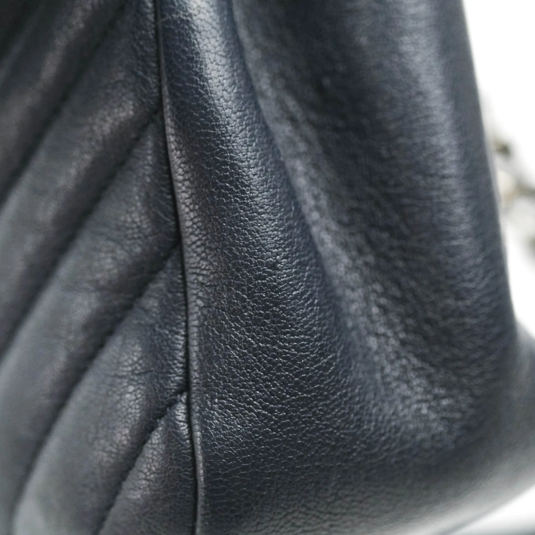 Saint Laurent Chevron Large College Navy Chain Bag Ruthenium Hardware