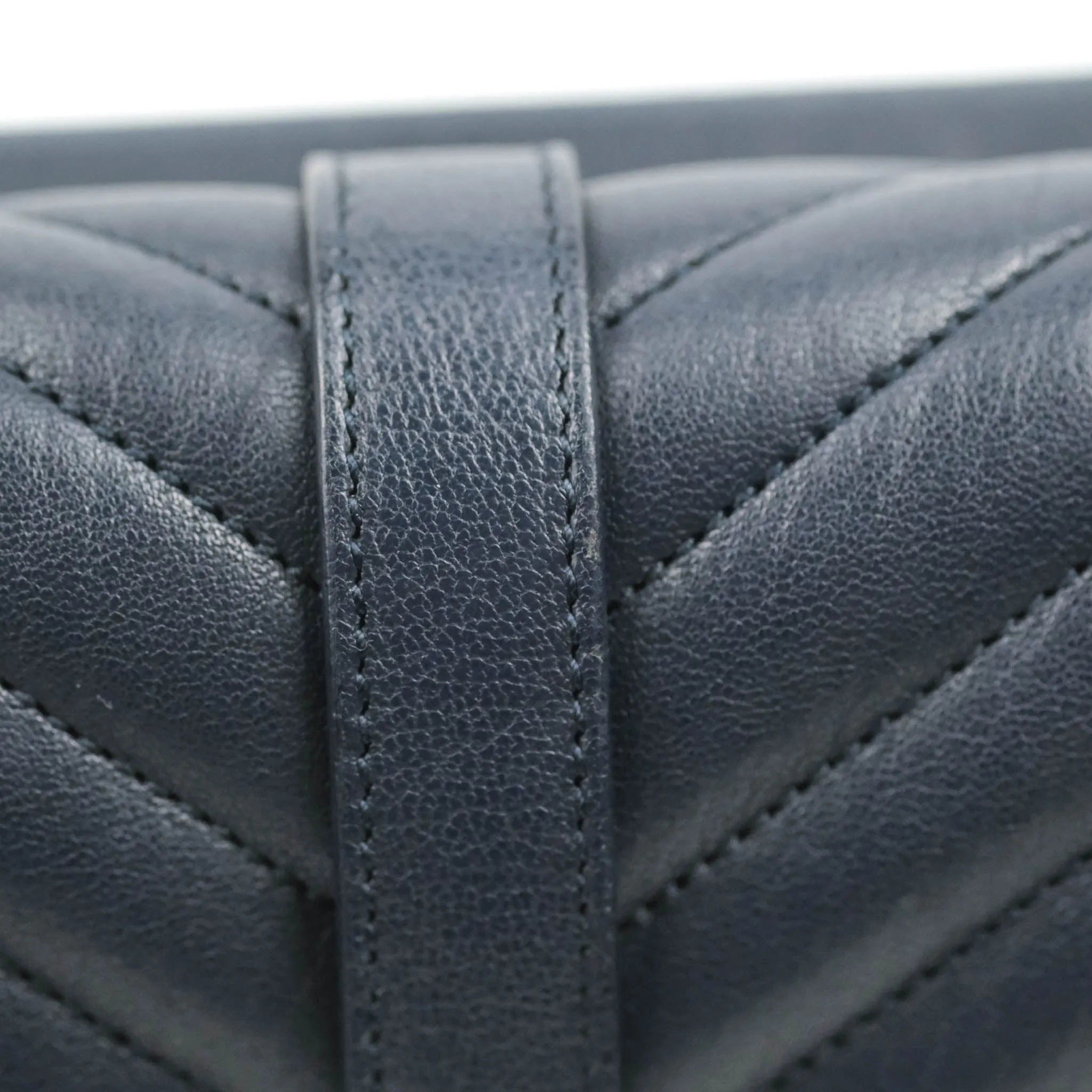 Saint Laurent Chevron Large College Navy Chain Bag Ruthenium Hardware