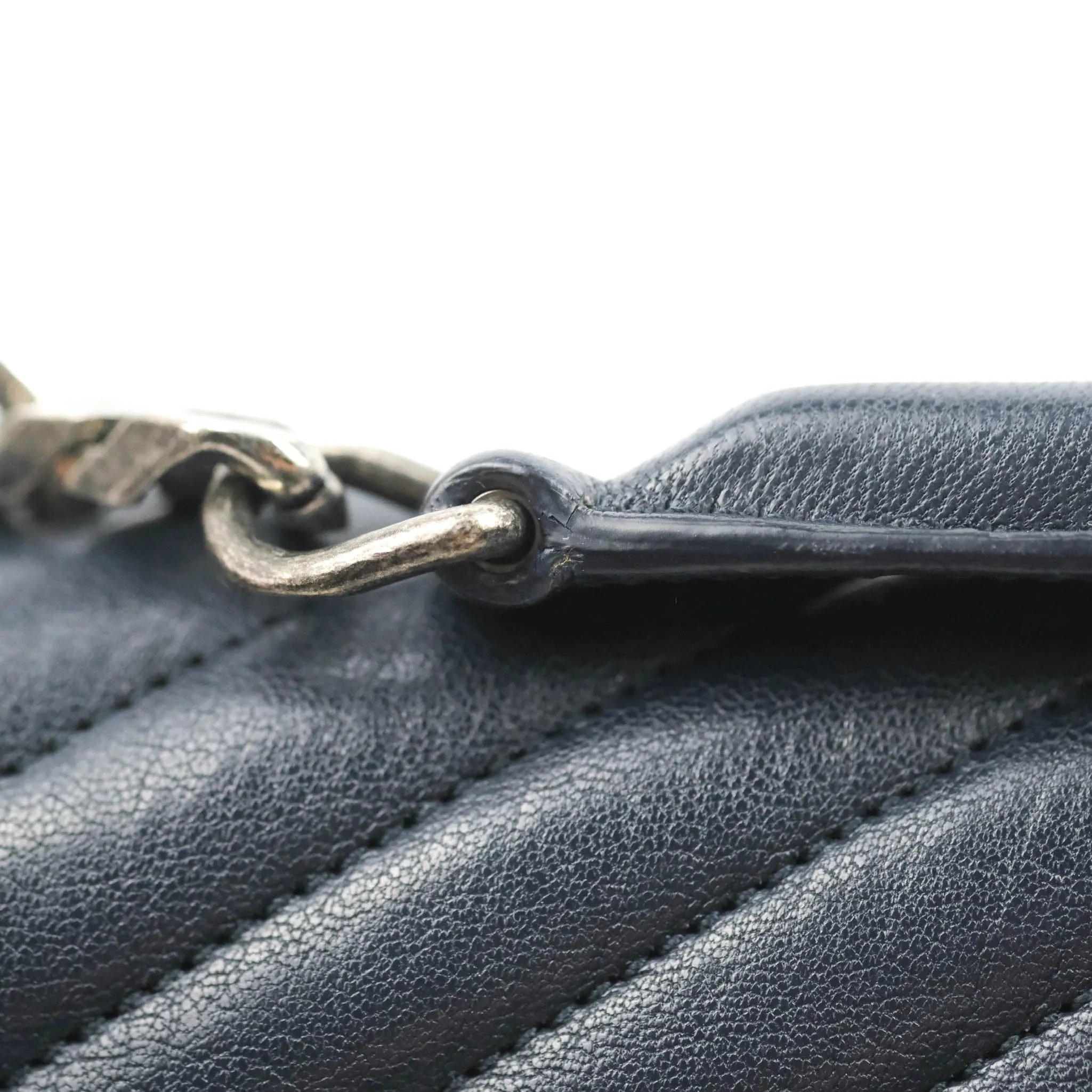 Saint Laurent Chevron Large College Navy Chain Bag Ruthenium Hardware