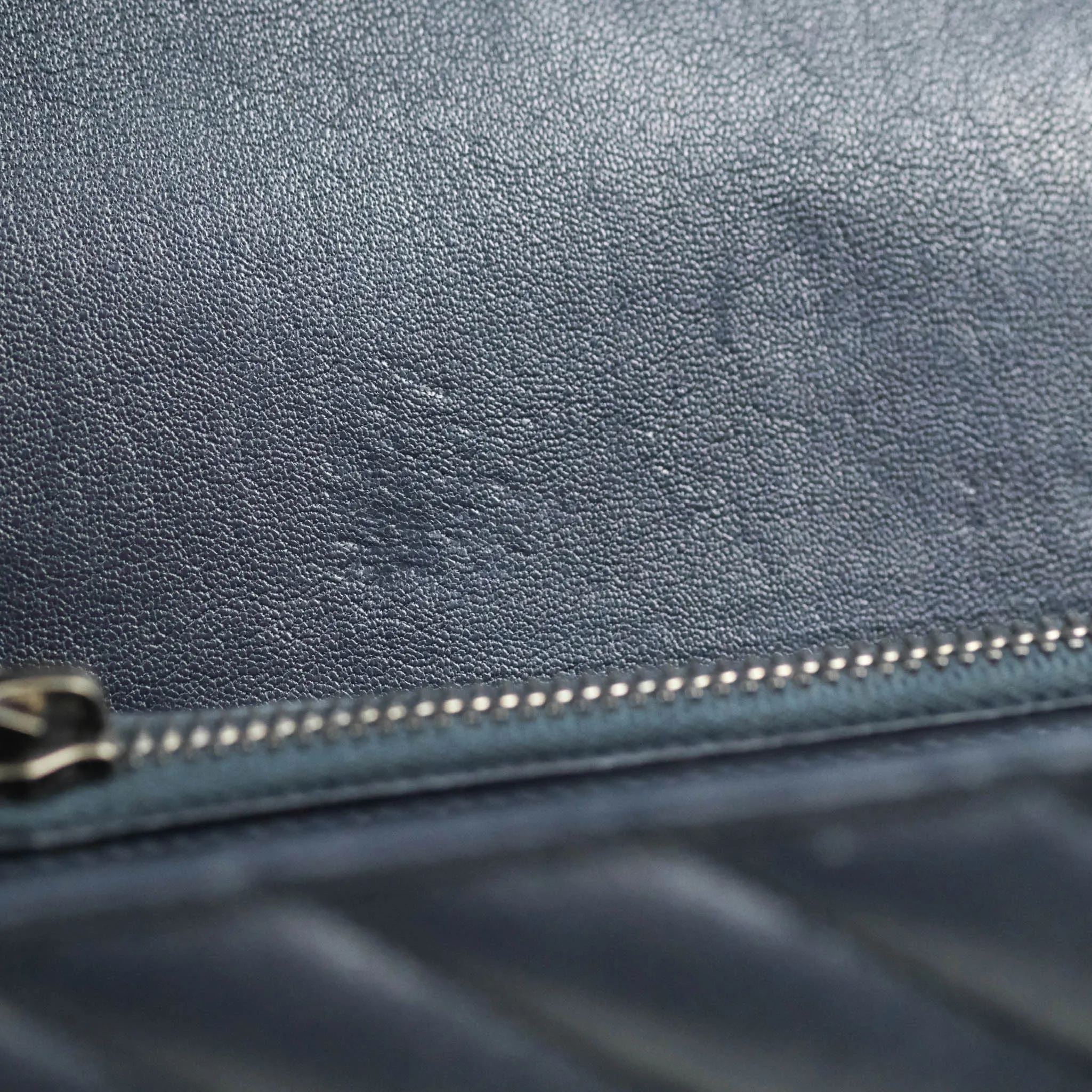 Saint Laurent Chevron Large College Navy Chain Bag Ruthenium Hardware
