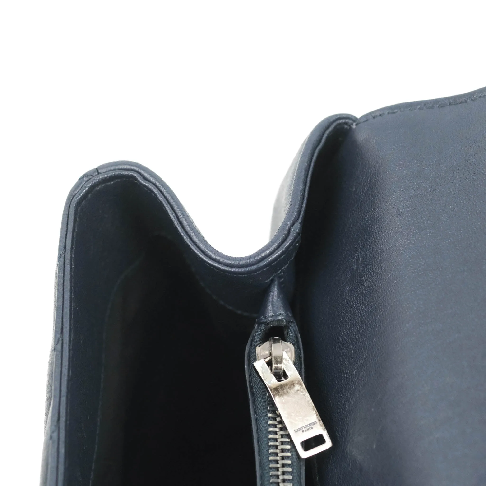 Saint Laurent Chevron Large College Navy Chain Bag Ruthenium Hardware