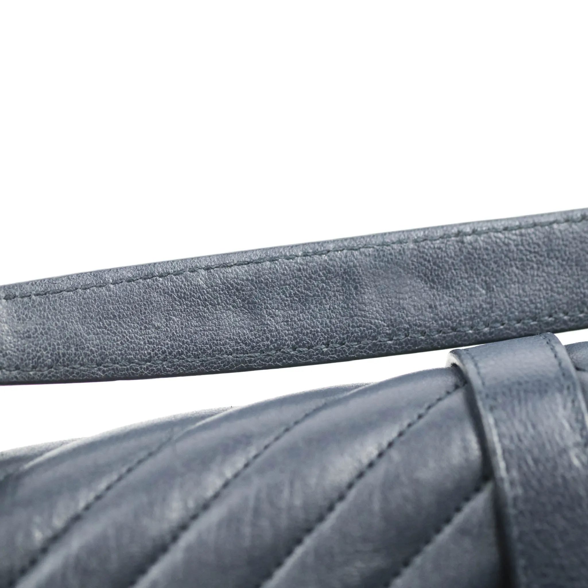 Saint Laurent Chevron Large College Navy Chain Bag Ruthenium Hardware
